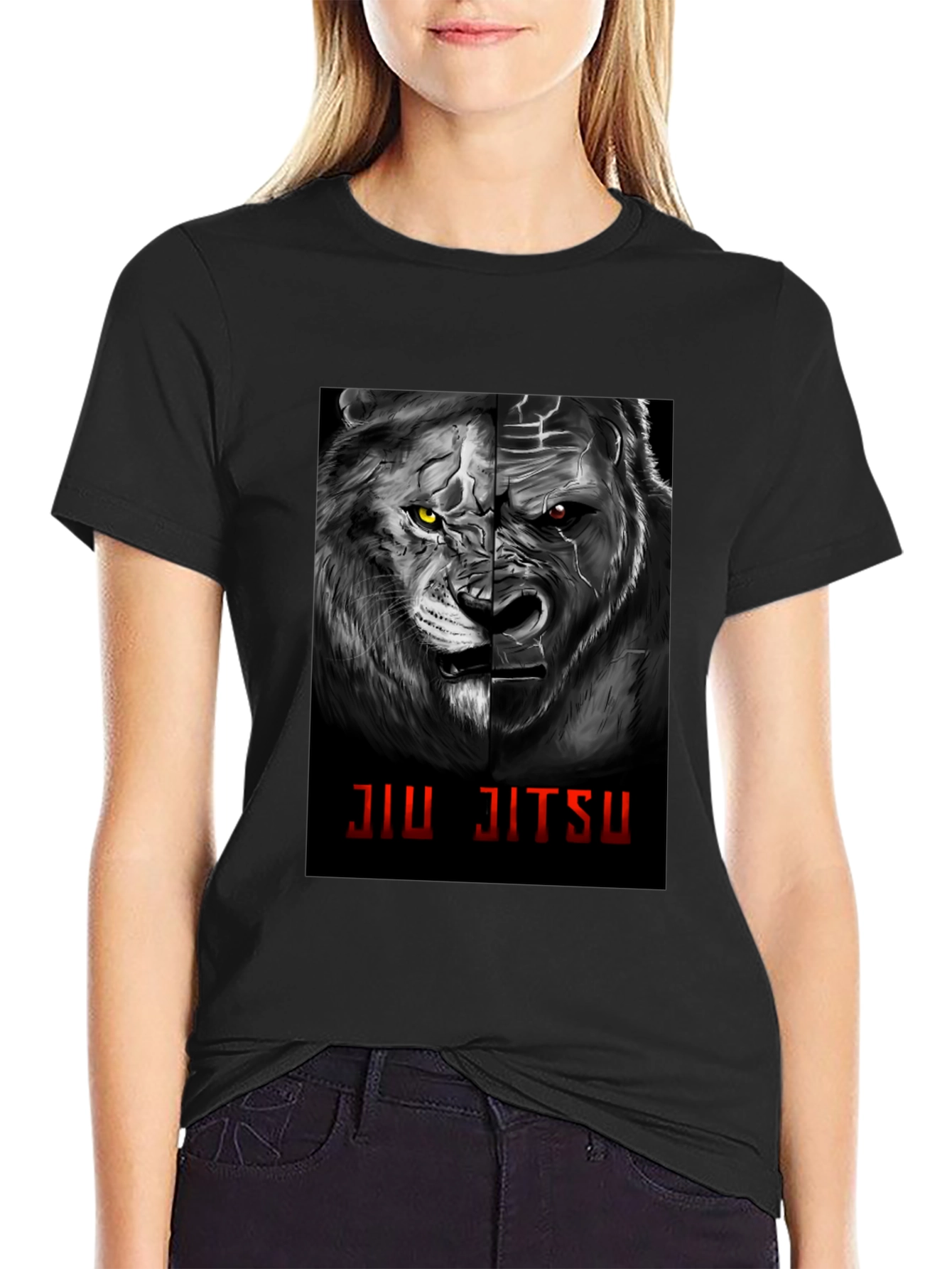 Jiu Jitsu Lion Gorilla Graphic Black T-Shirt