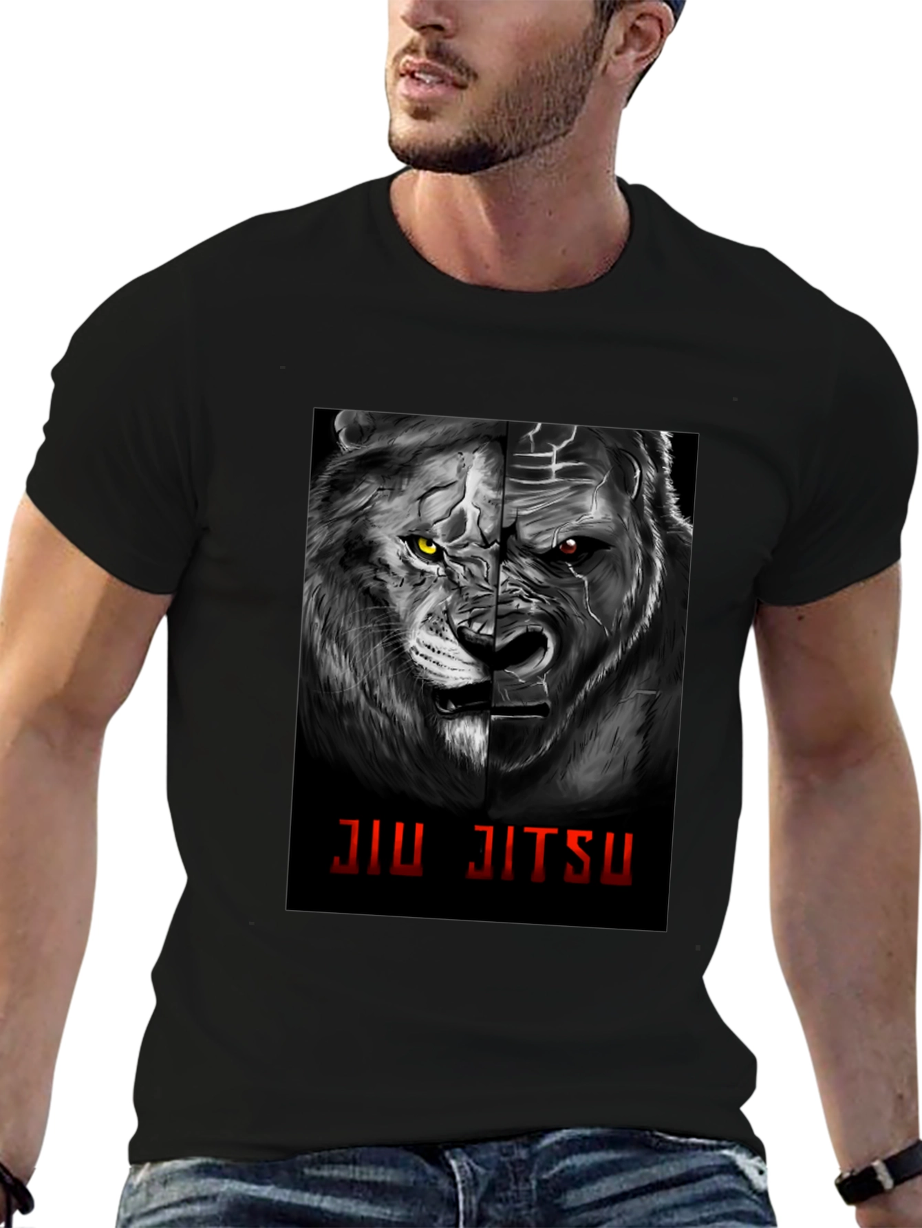 Jiu Jitsu Lion Gorilla Graphic Black T-Shirt