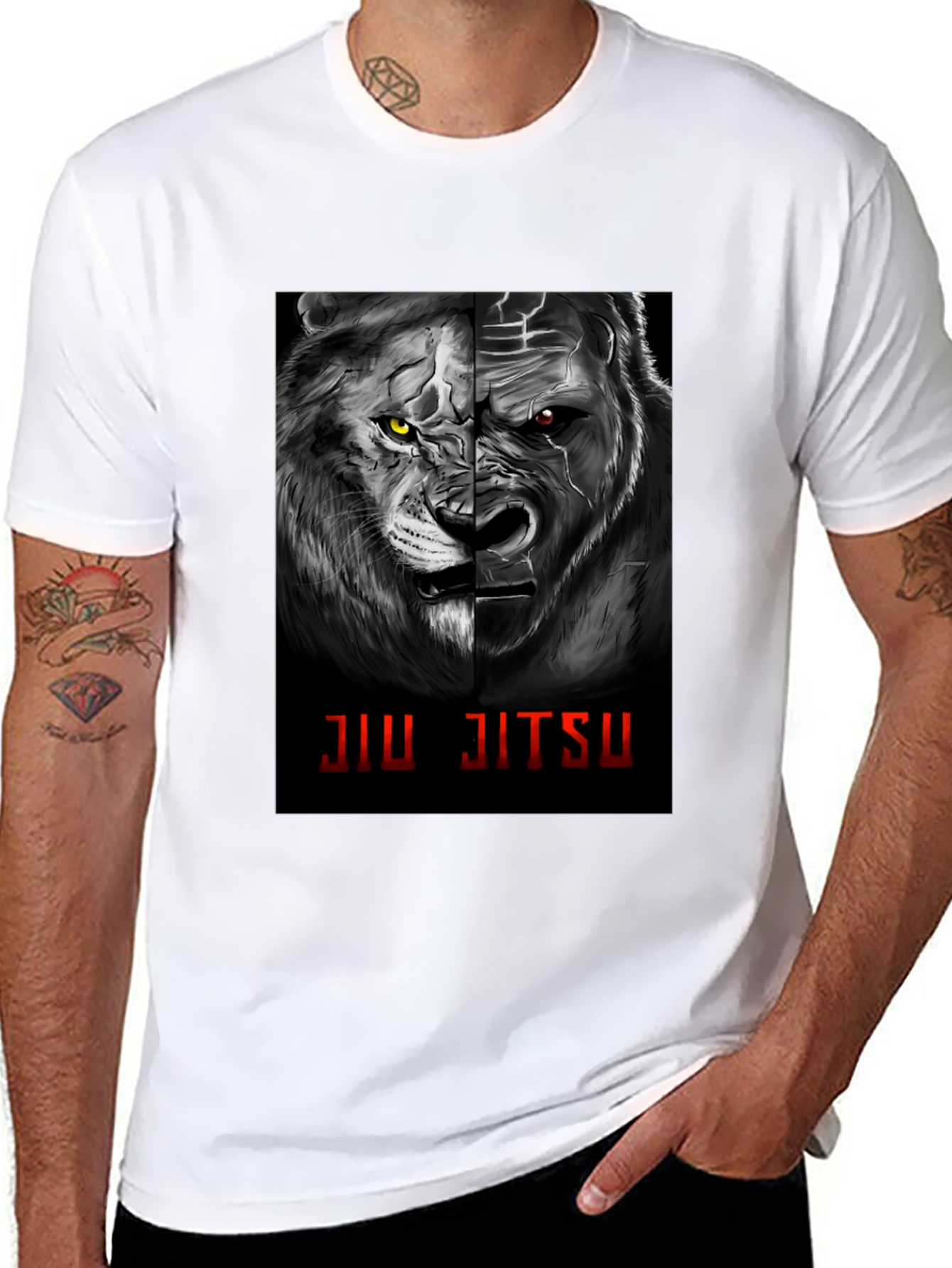 Jiu Jitsu Lion Gorilla Graphic Black T-Shirt