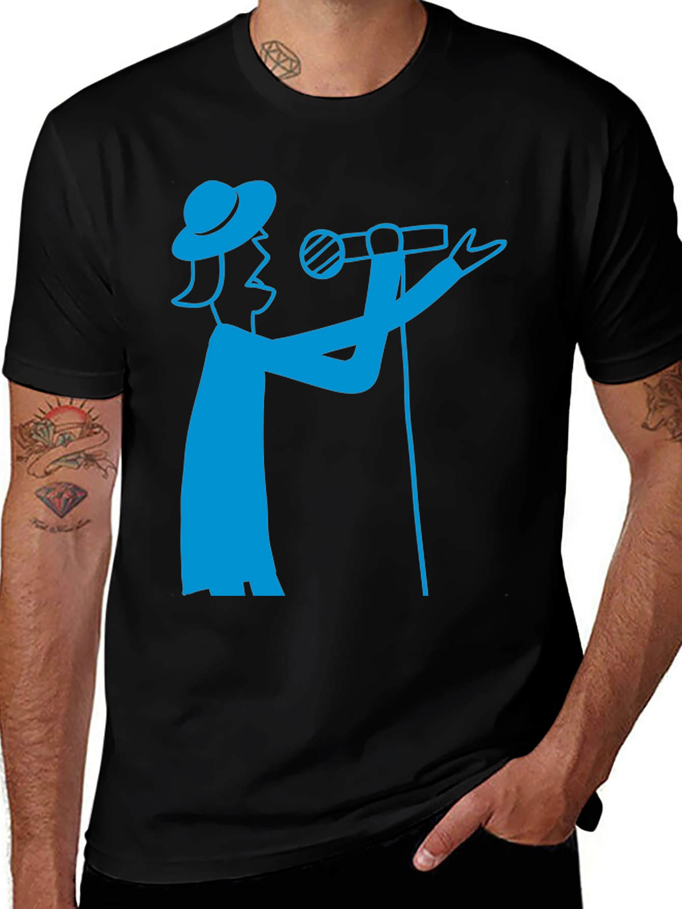 Singer Graphic Tee - Bold Blue Design on Black