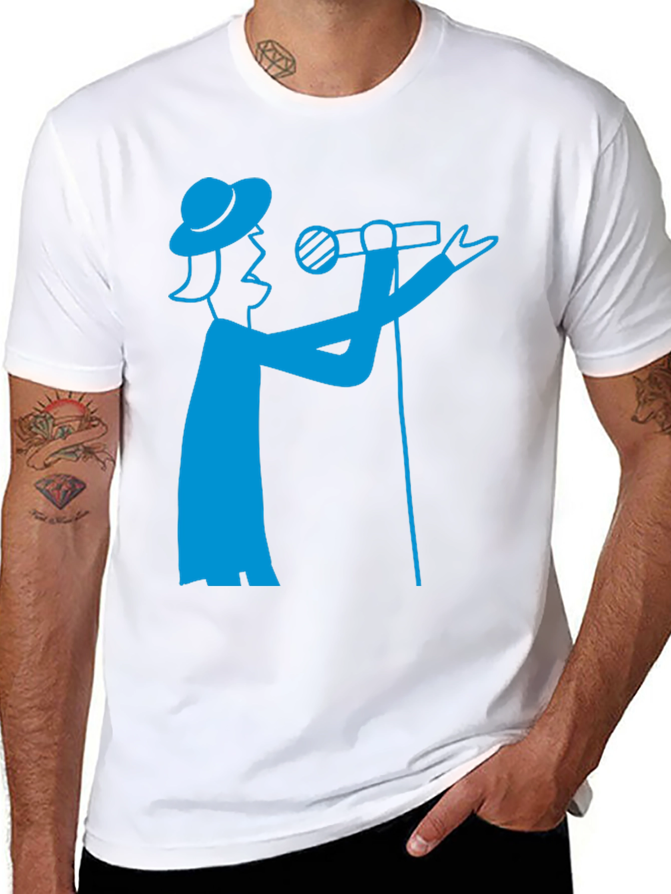 Singer Graphic Tee - Bold Blue Design on Black