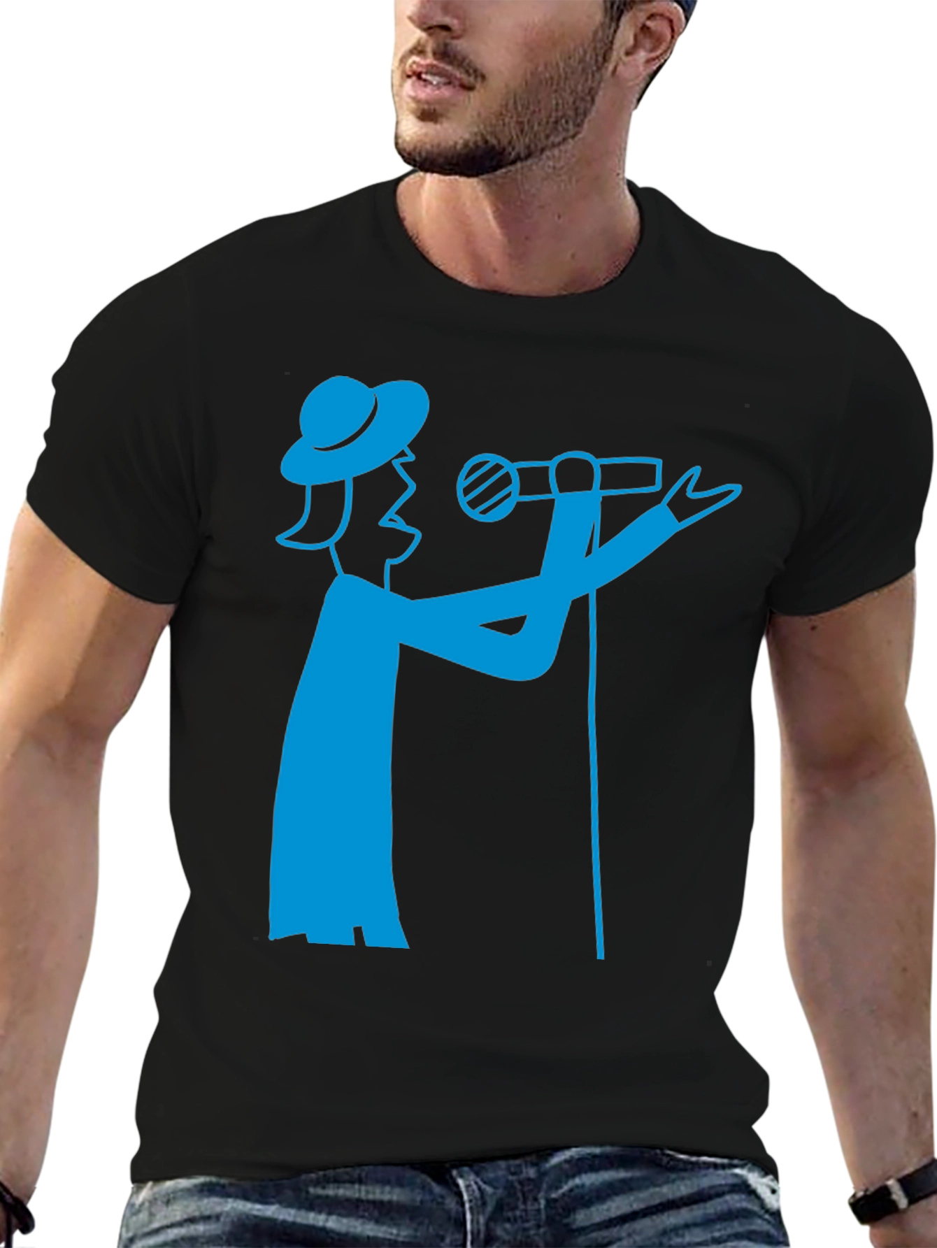 Singer Graphic Tee - Bold Blue Design on Black