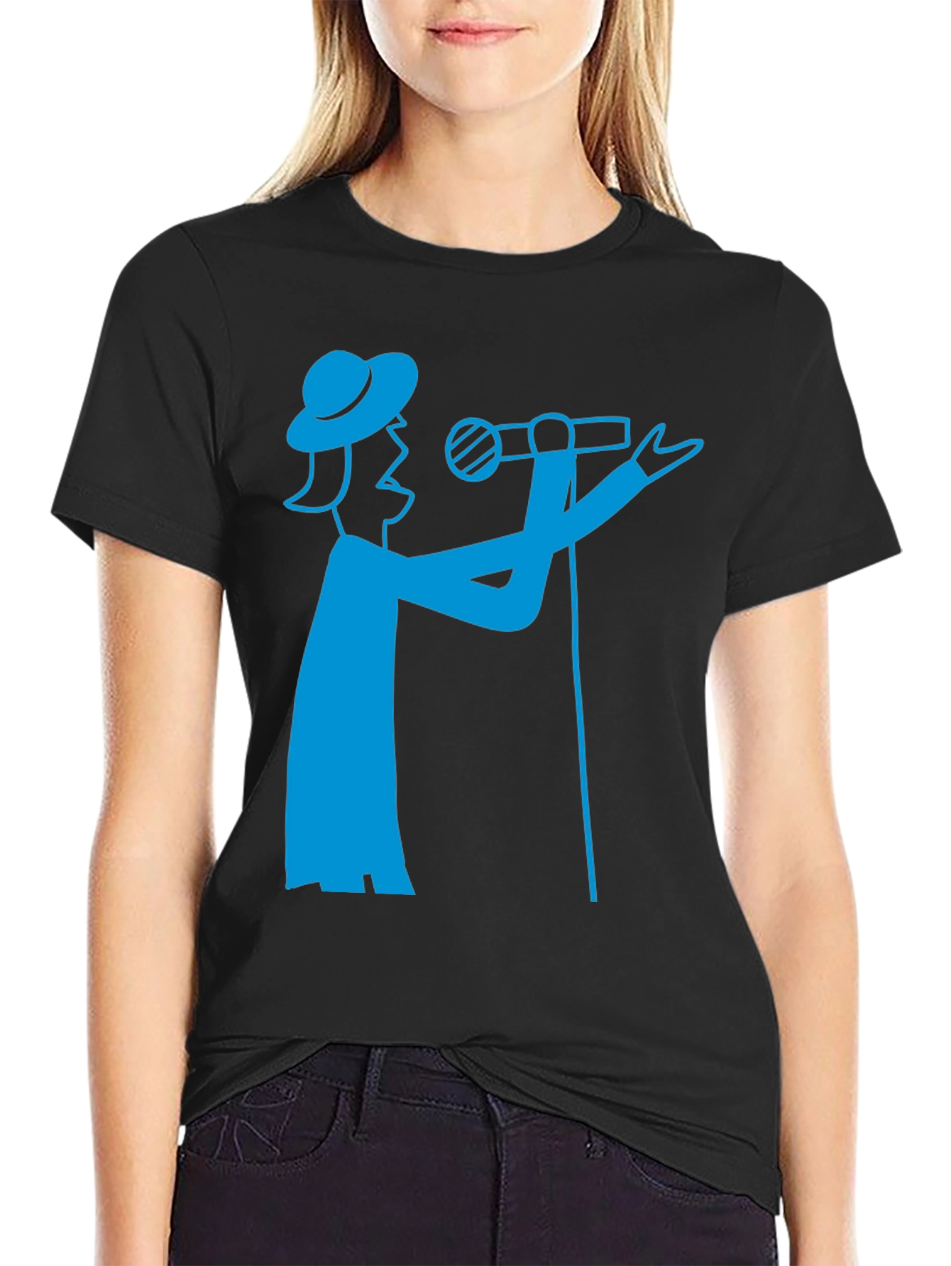 Singer Graphic Tee - Bold Blue Design on Black