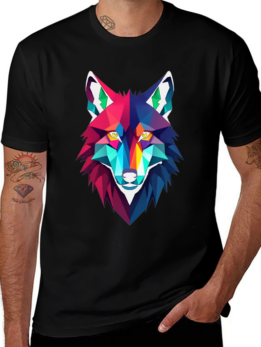 Geometric Wolf Graphic Tee - Stylish Mens Black T-Shirt