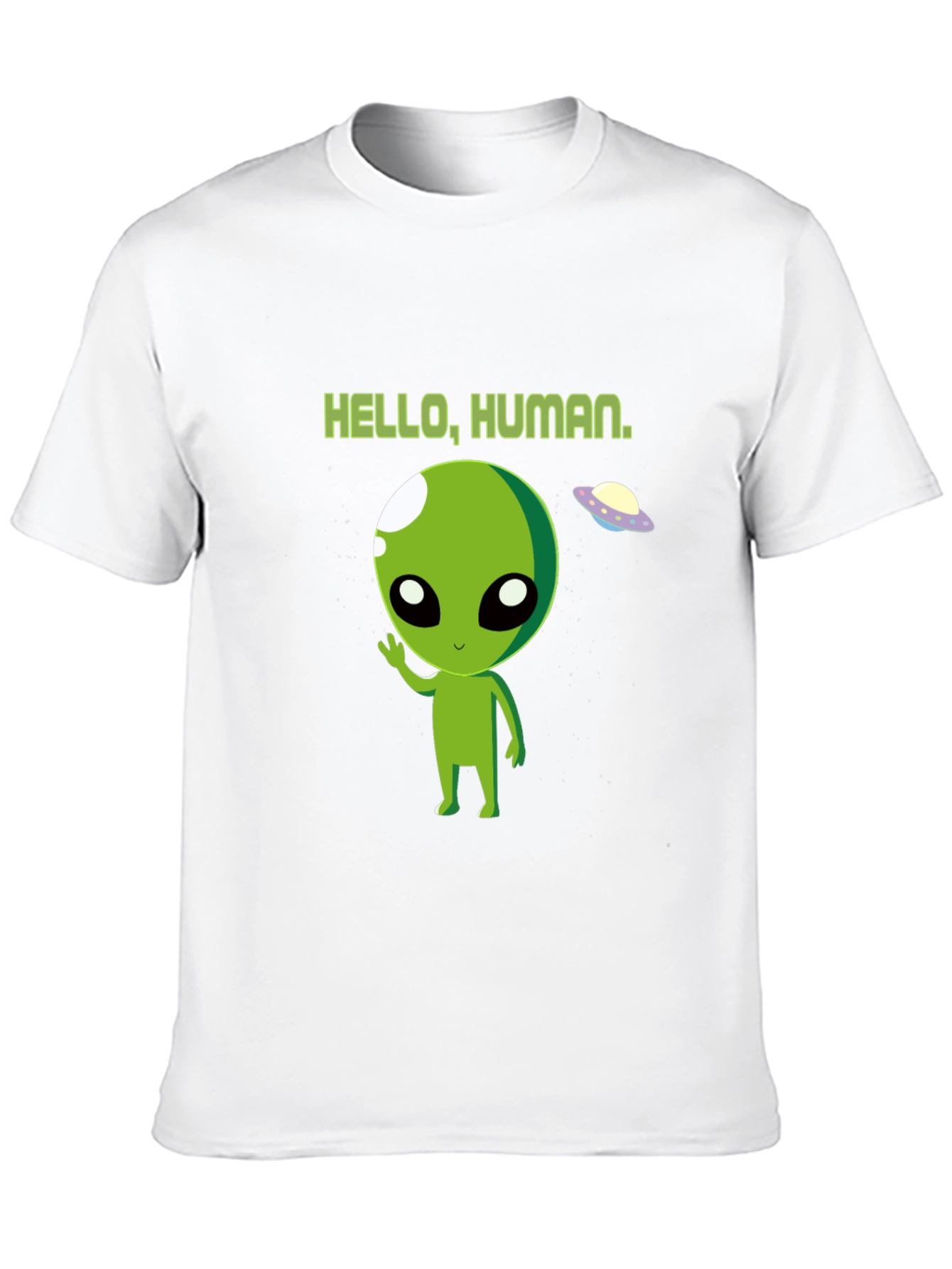 Hello Human Alien Graphic Tee - Black Crew Neck