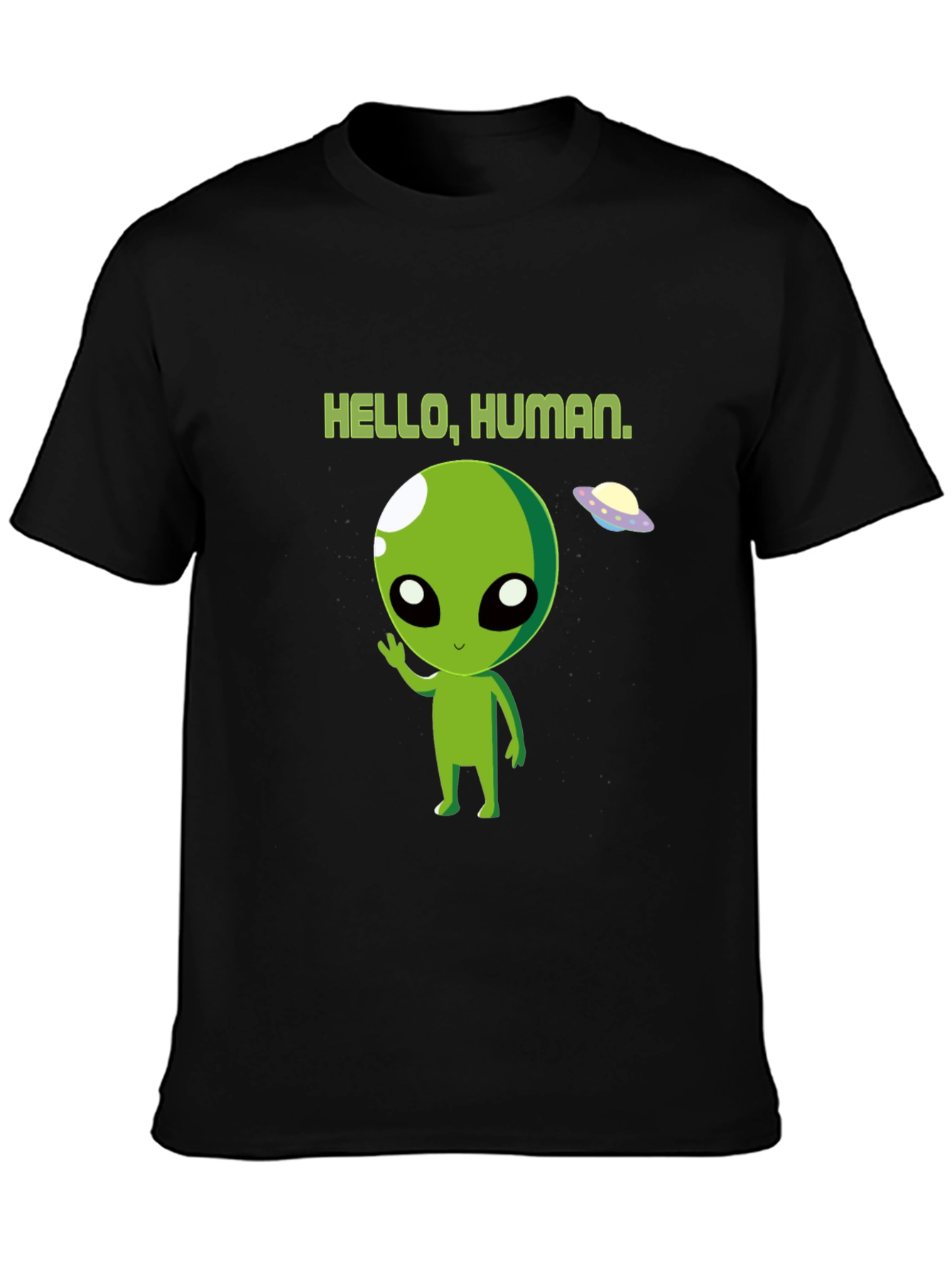 Hello Human Alien Graphic Tee - Black Crew Neck