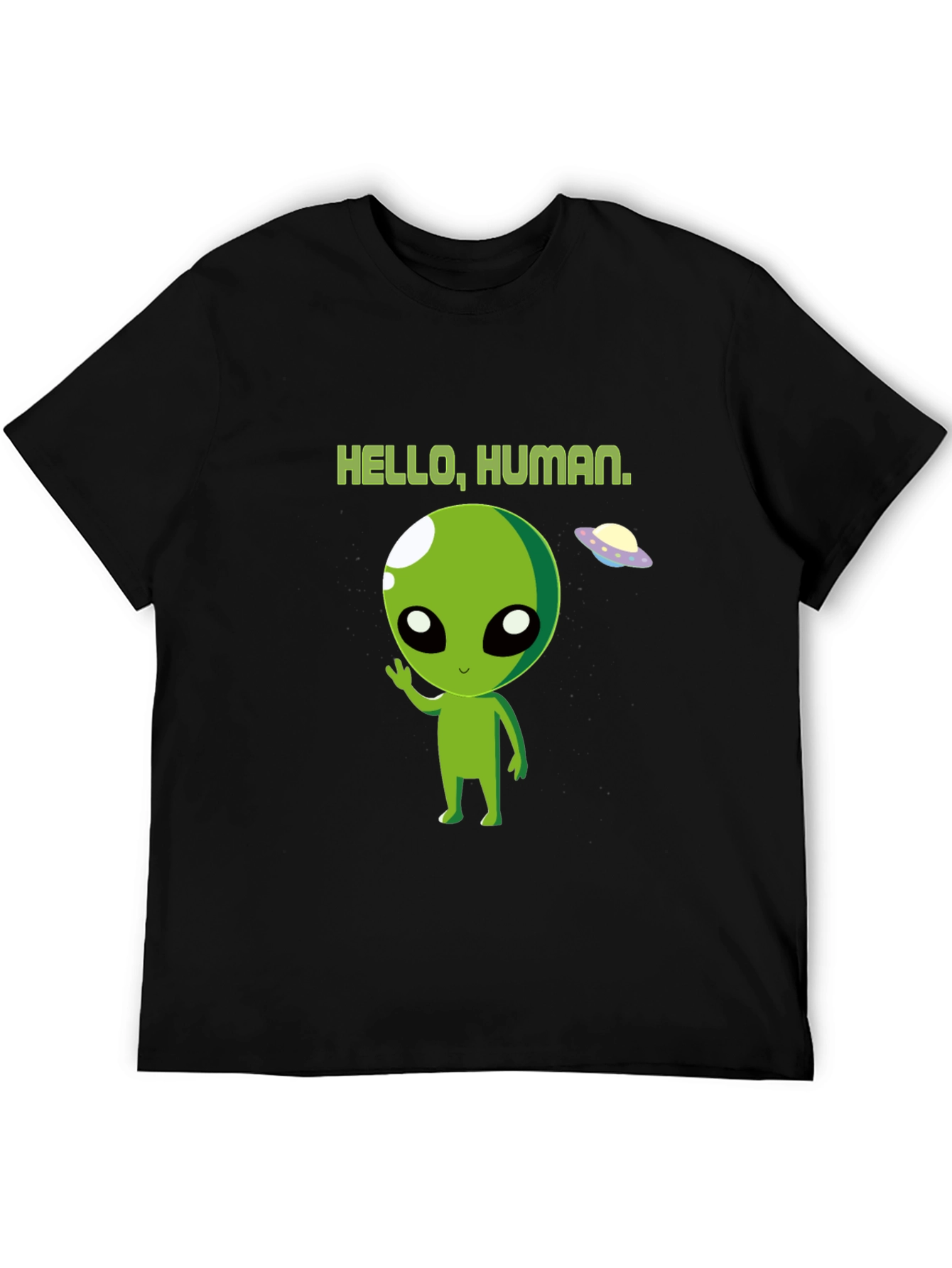 Hello Human Alien Graphic Tee - Black Crew Neck