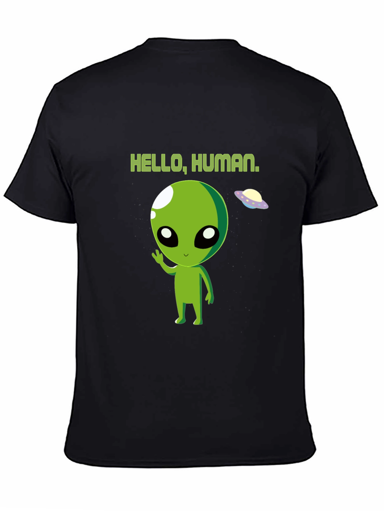 Hello Human Alien Graphic Tee - Black Crew Neck