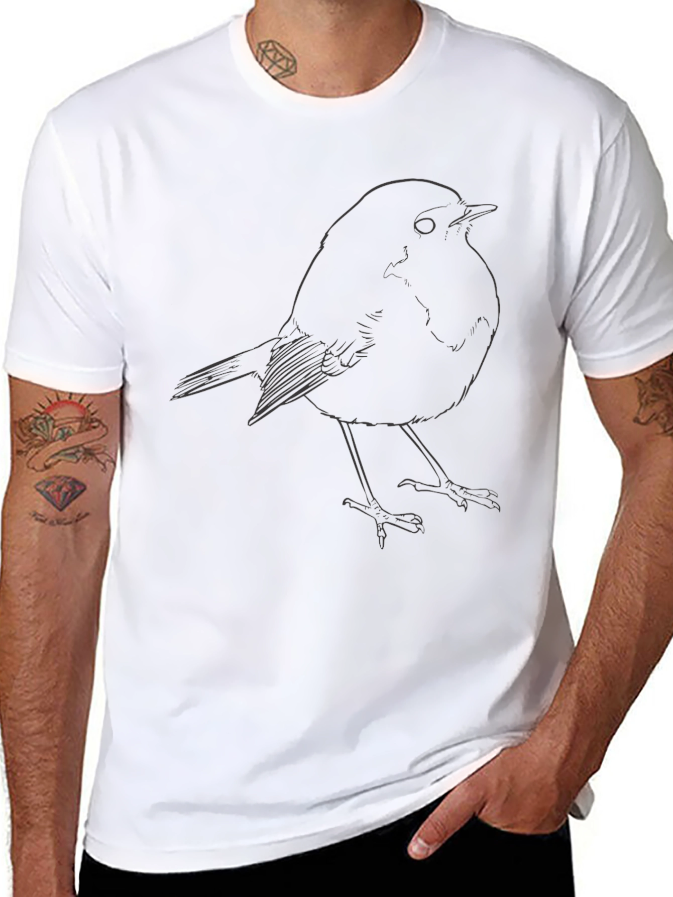 Mens Black Bird Outline Graphic Tee