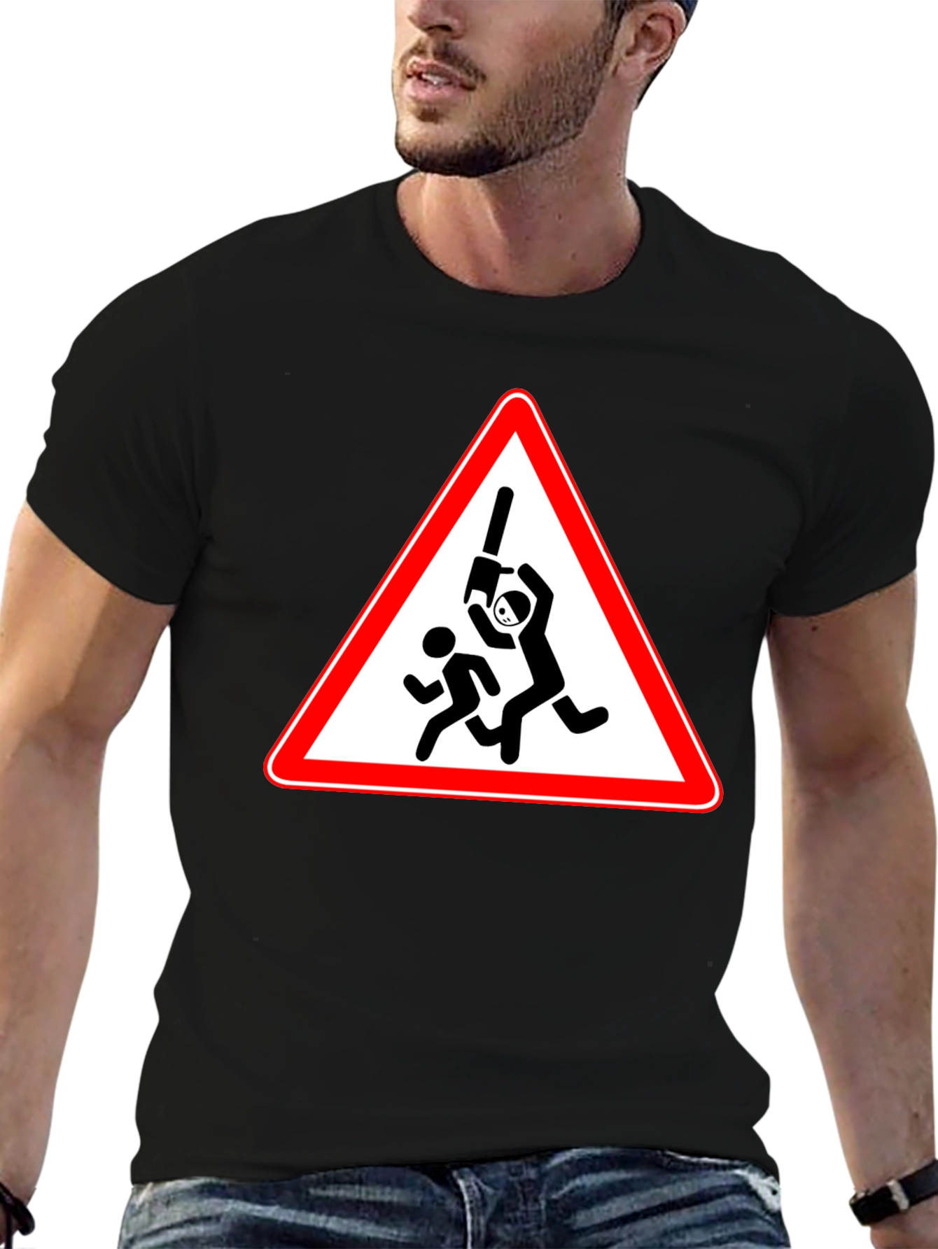Humorous Cricket Warning Black T-Shirt