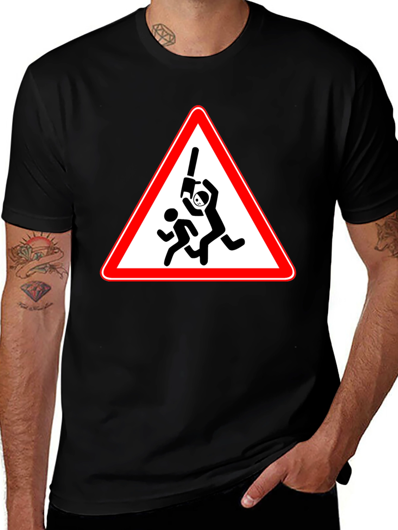 Humorous Cricket Warning Black T-Shirt
