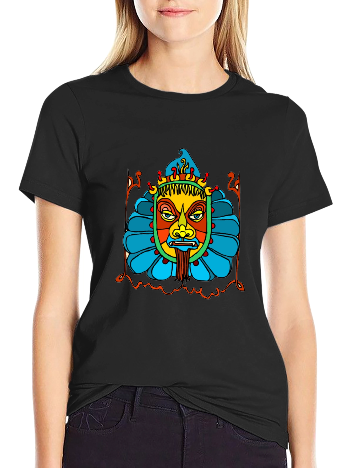 Psychedelic Mask Graphic Black T-Shirt