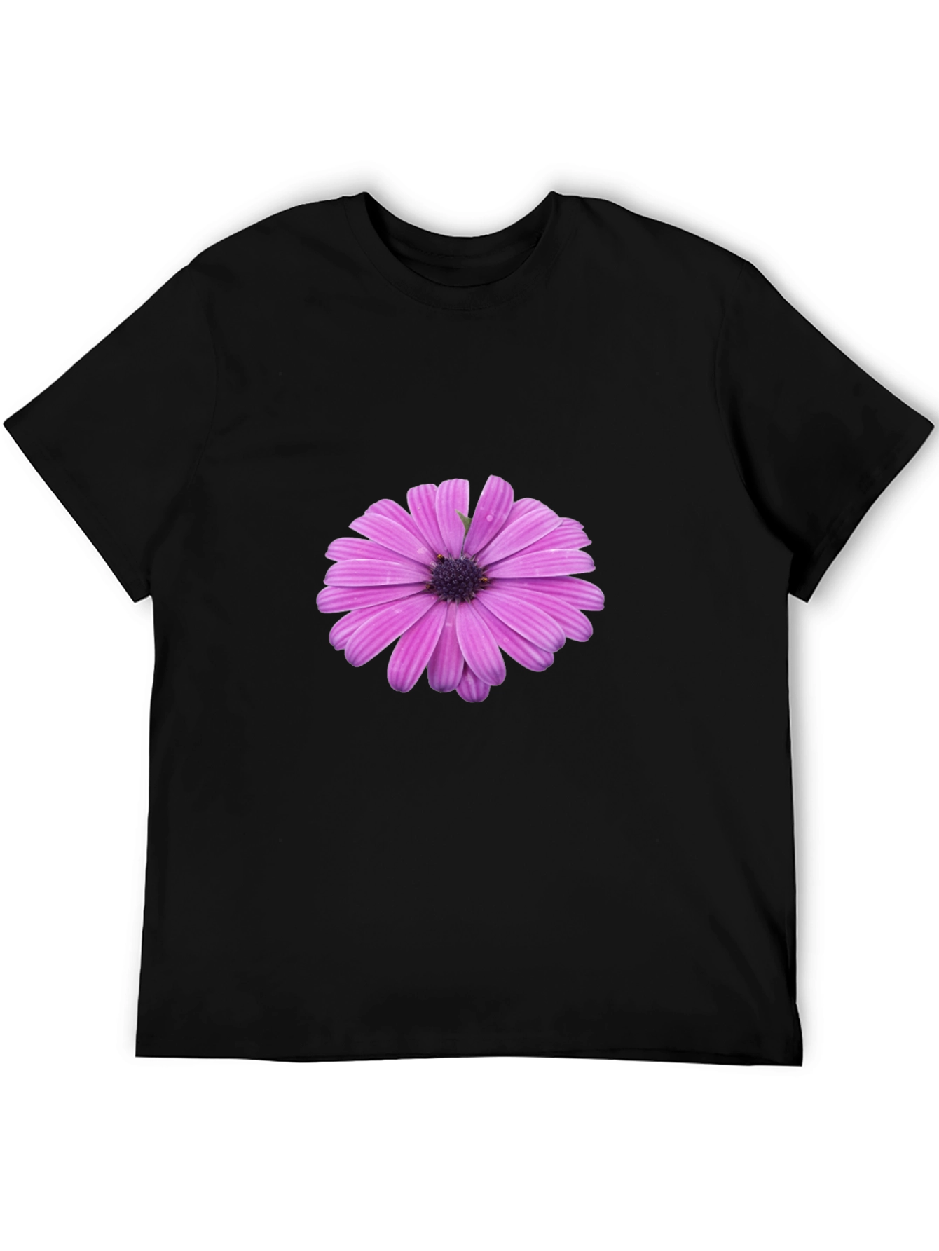 Mens Black T-Shirt with Purple Flower Graphic