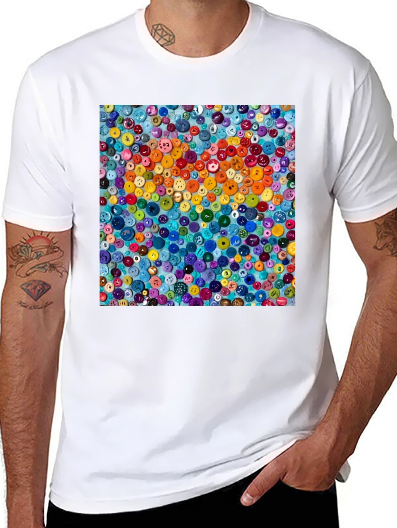 Colorful Button Art T-Shirt