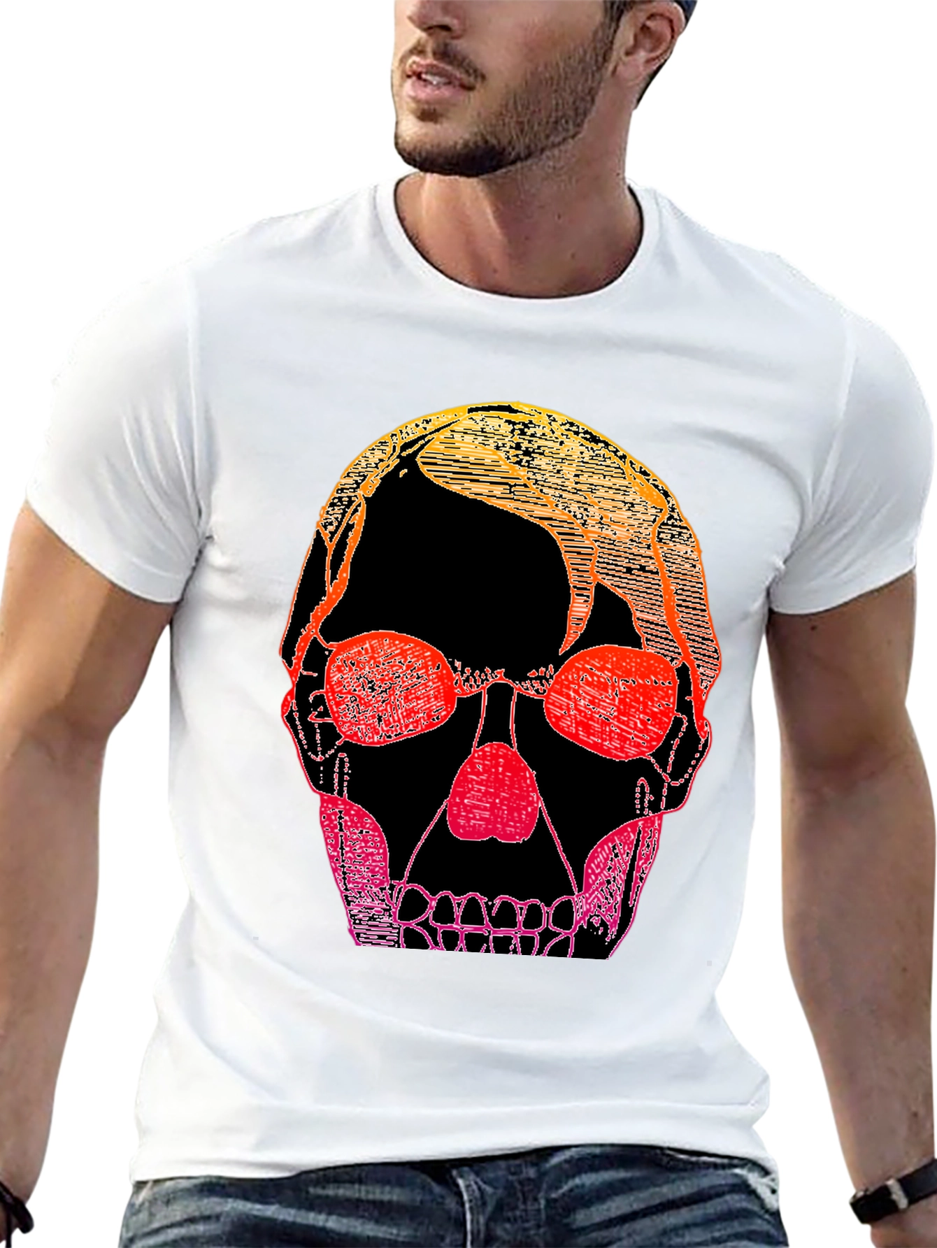 Gradient Skull Graphic Tee - Black Casual Shirt
