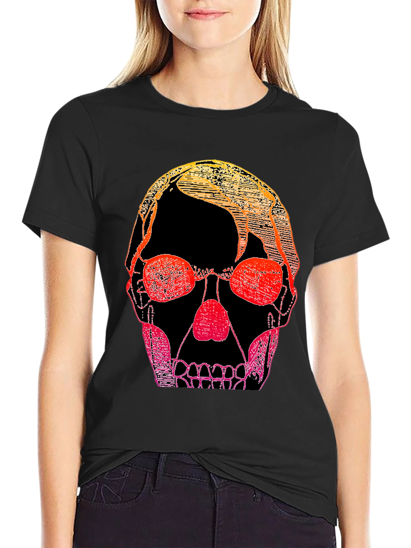 Gradient Skull Graphic Tee - Black Casual Shirt