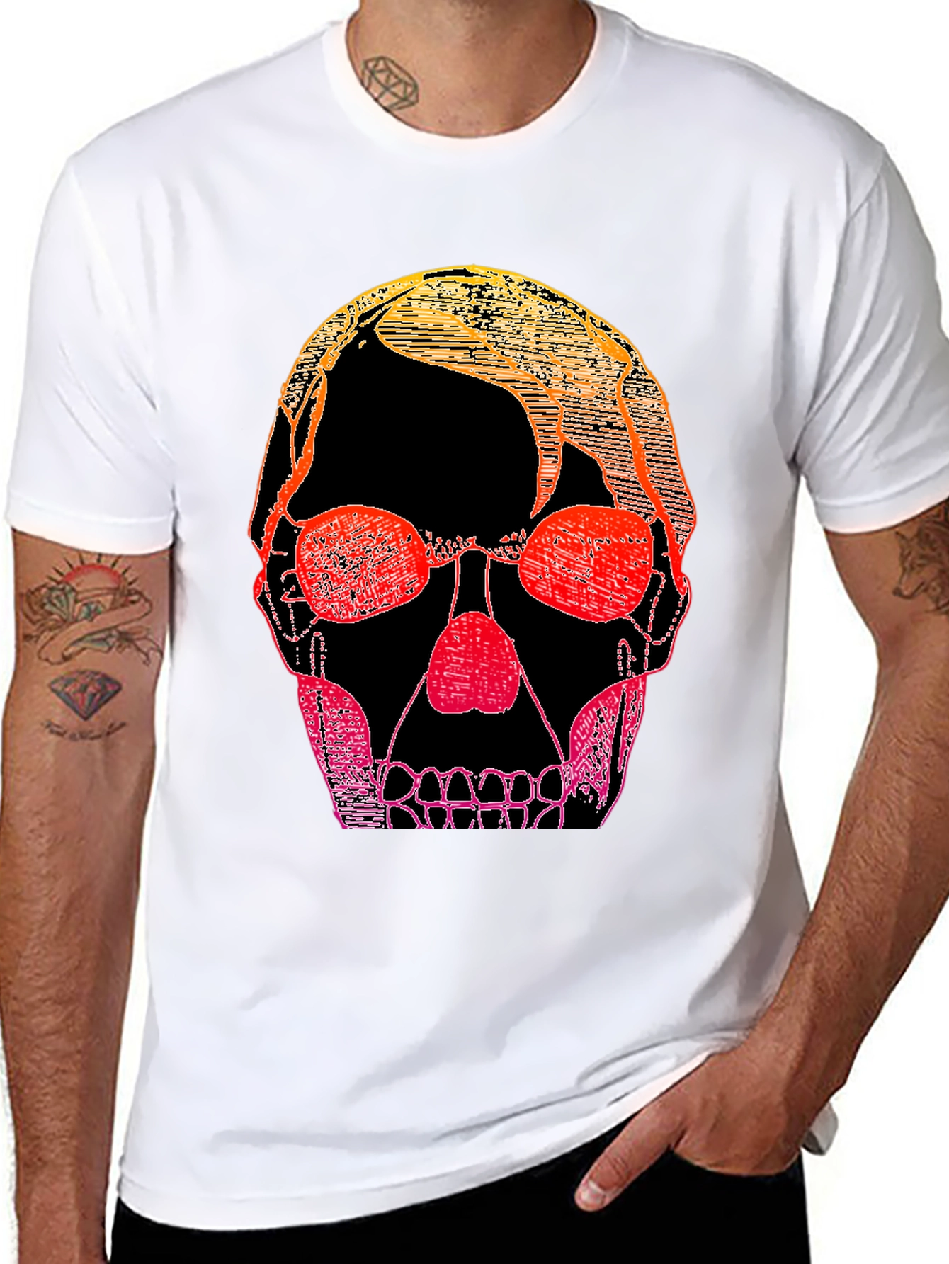 Gradient Skull Graphic Tee - Black Casual Shirt