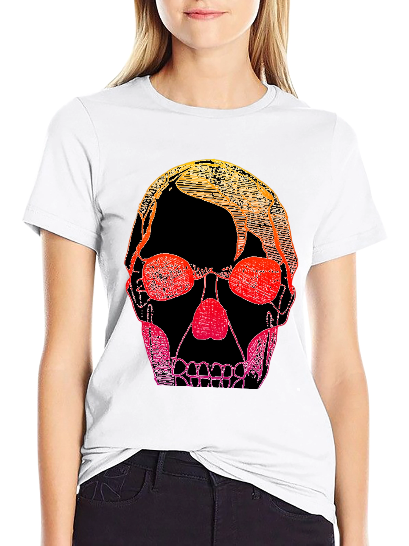 Gradient Skull Graphic Tee - Black Casual Shirt