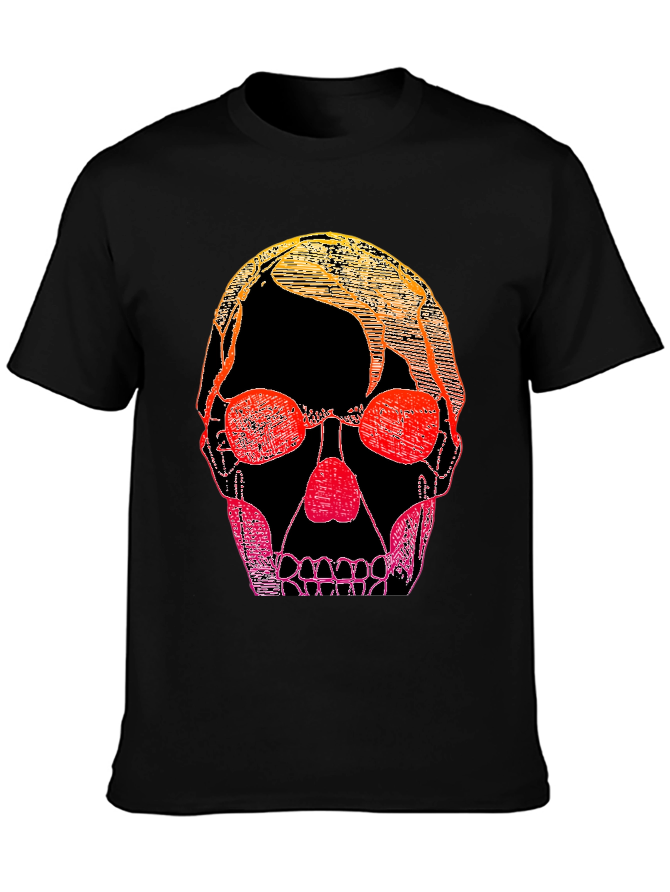 Gradient Skull Graphic Tee - Black Casual Shirt
