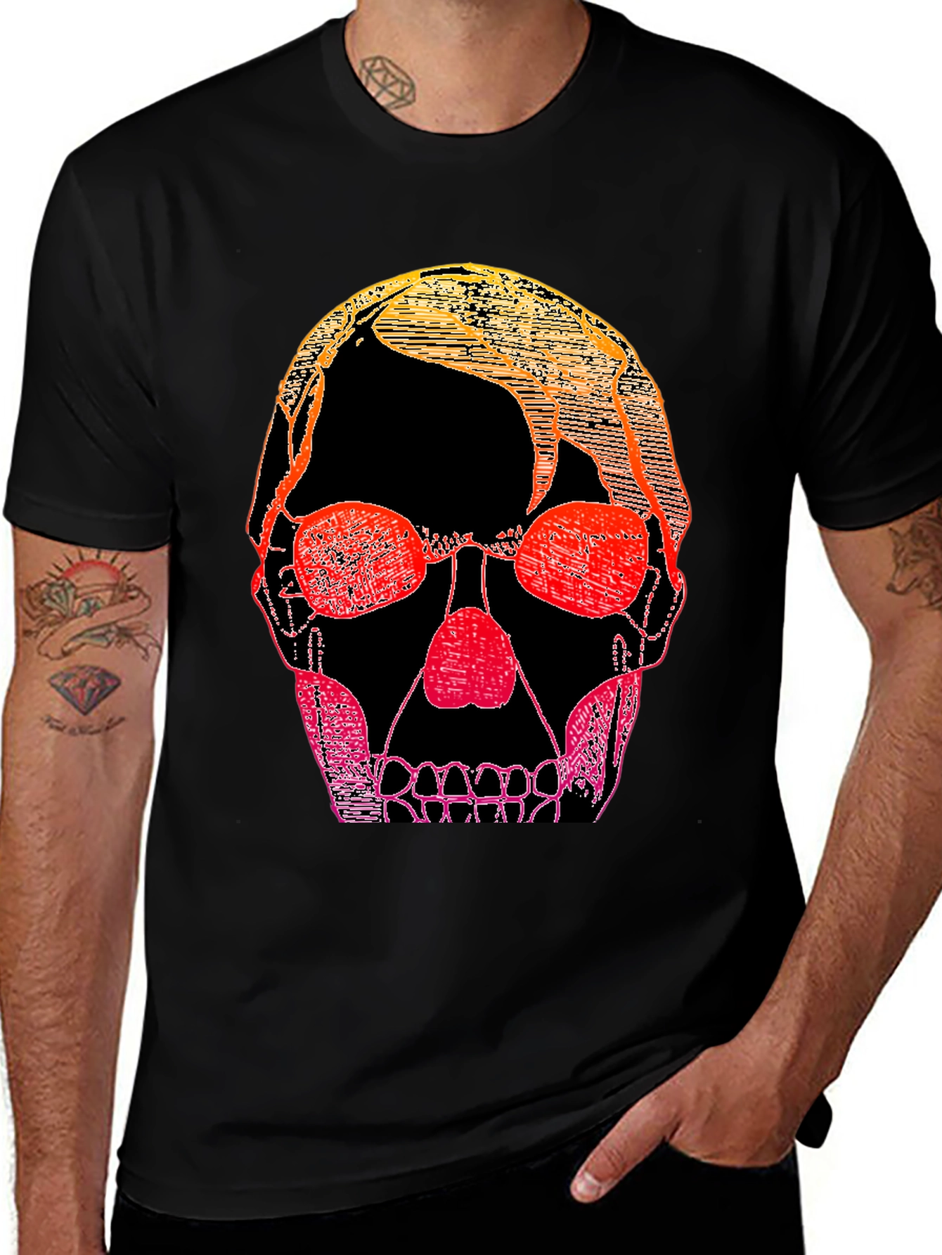 Gradient Skull Graphic Tee - Black Casual Shirt