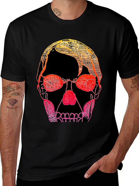 Gradient Skull Graphic Tee - Black Casual Shirt