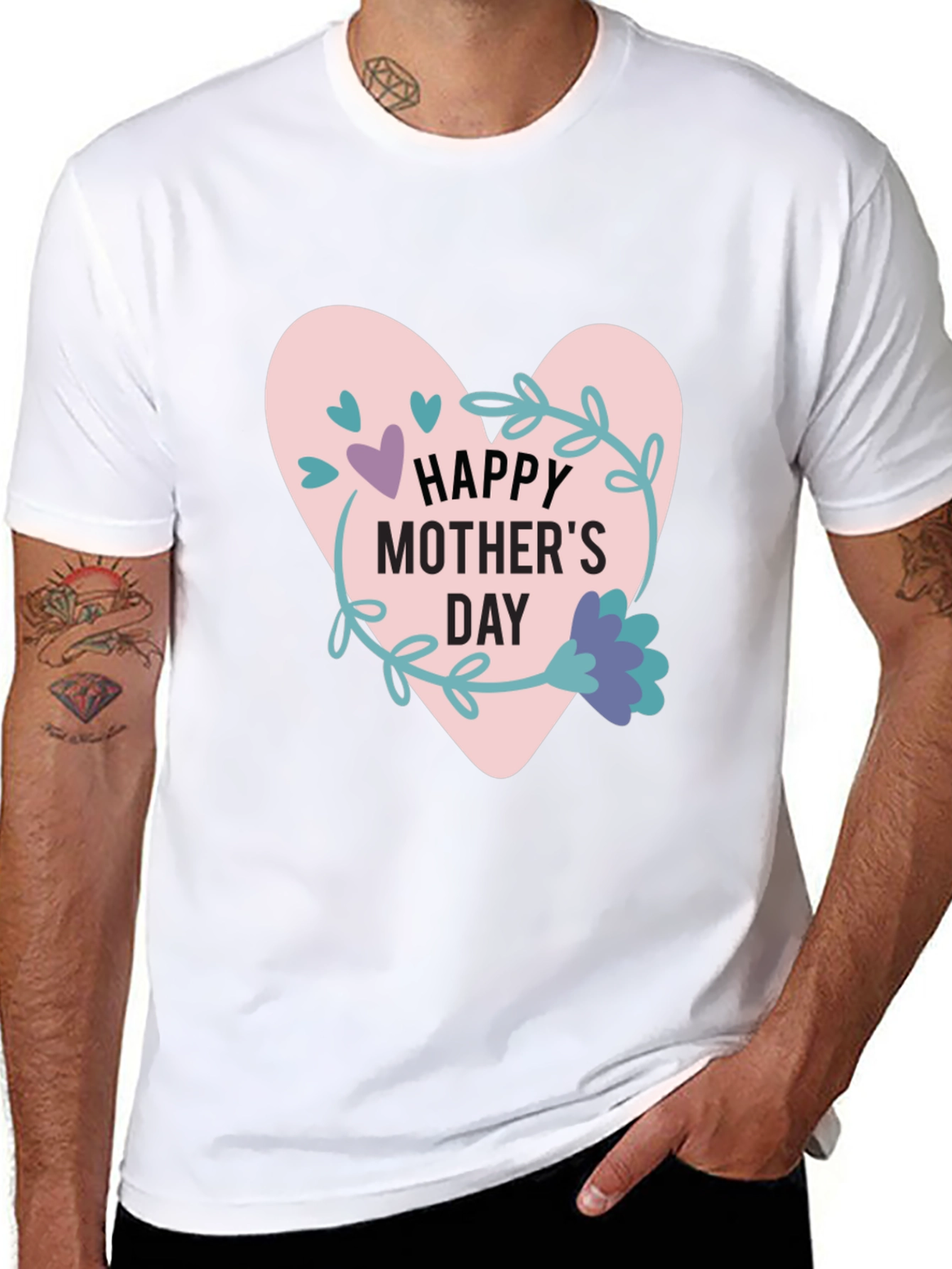Happy Mothers Day T-Shirt - Heart Floral Design