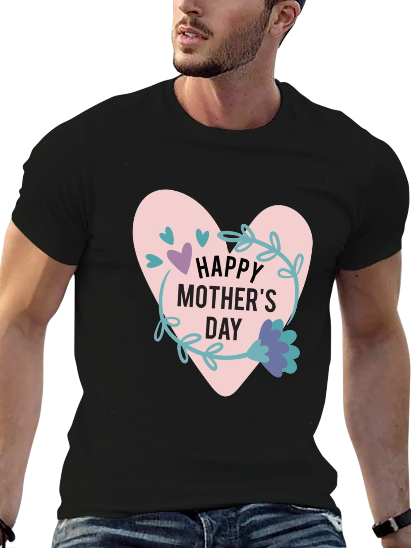 Happy Mothers Day T-Shirt - Heart Floral Design