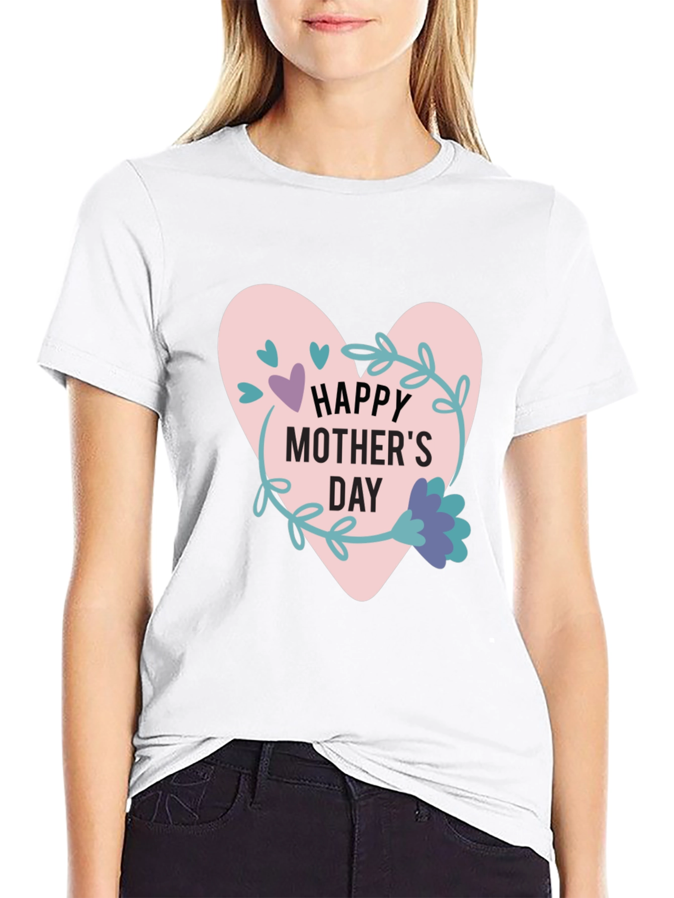 Happy Mothers Day T-Shirt - Heart Floral Design