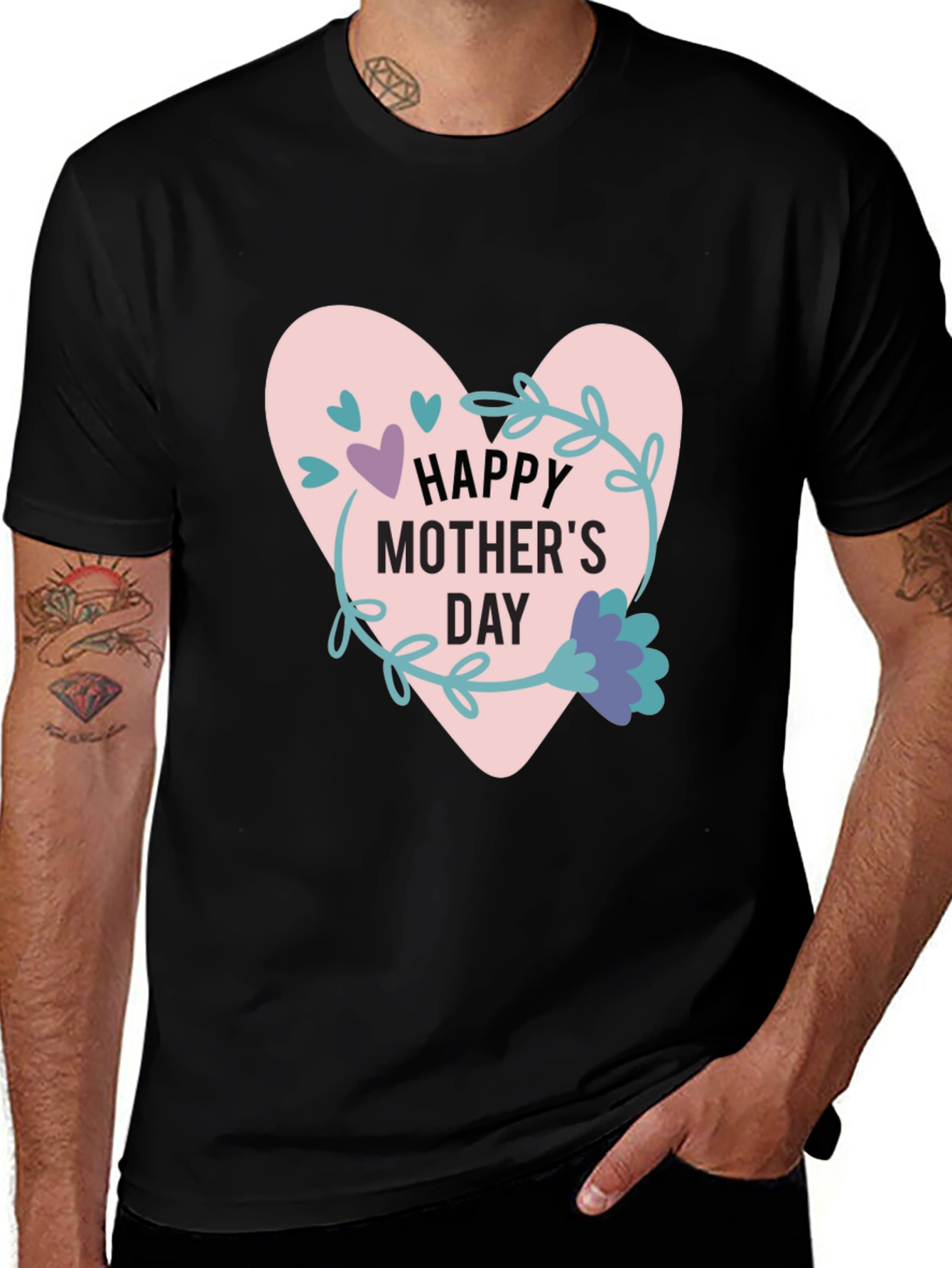 Happy Mothers Day T-Shirt - Heart Floral Design