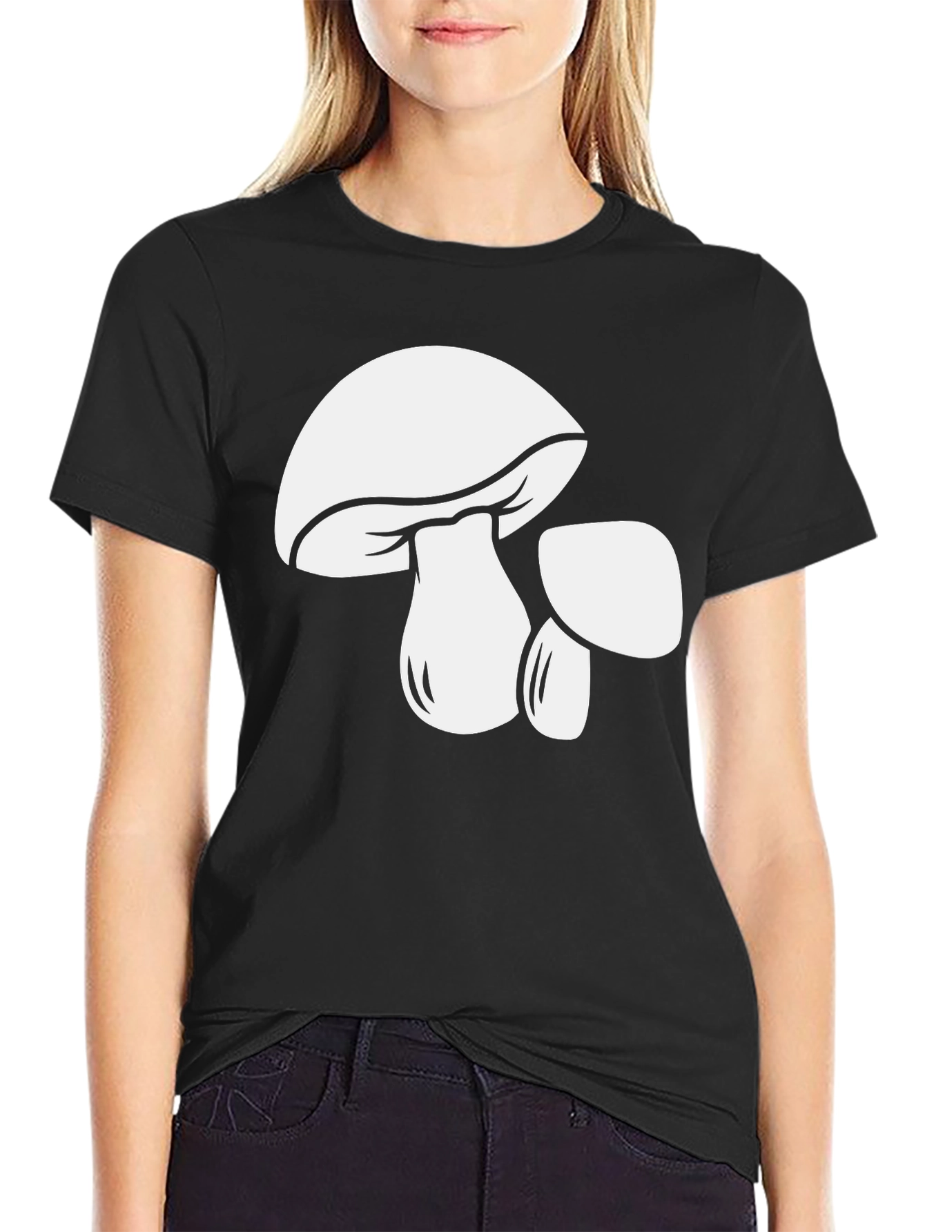 Mushroom Graphic Tee - Bold Black Cotton T-Shirt