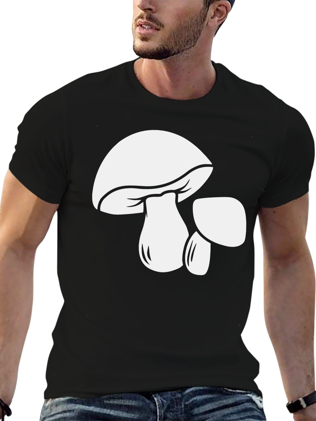Mushroom Graphic Tee - Bold Black Cotton T-Shirt