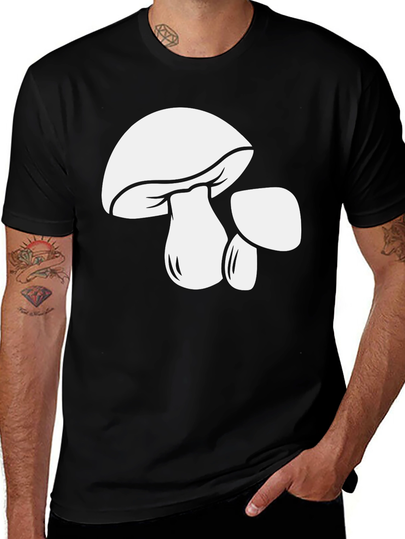 Mushroom Graphic Tee - Bold Black Cotton T-Shirt