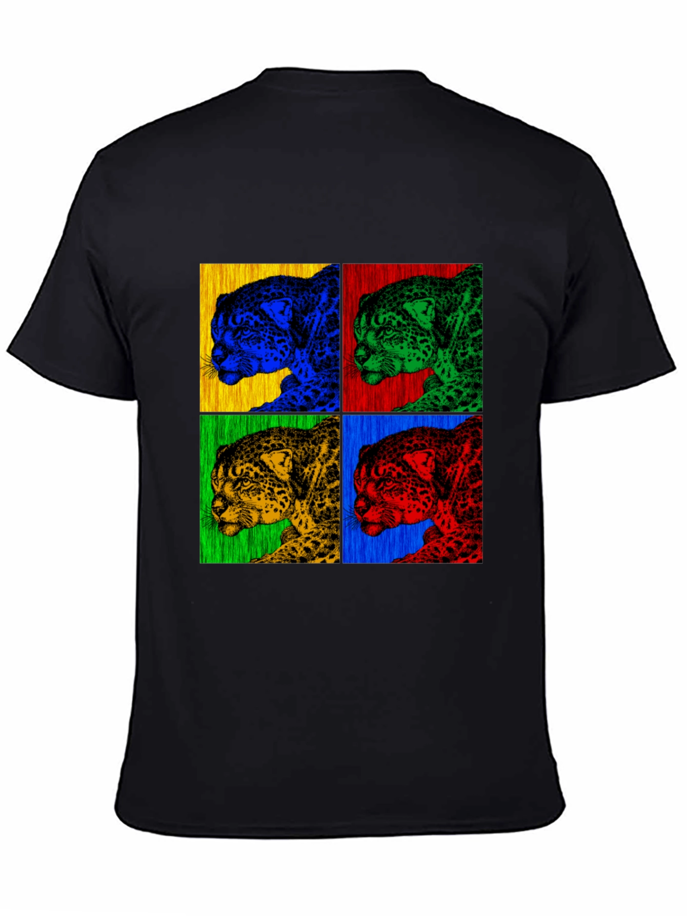 Pop Art Jaguar Print Black T-Shirt