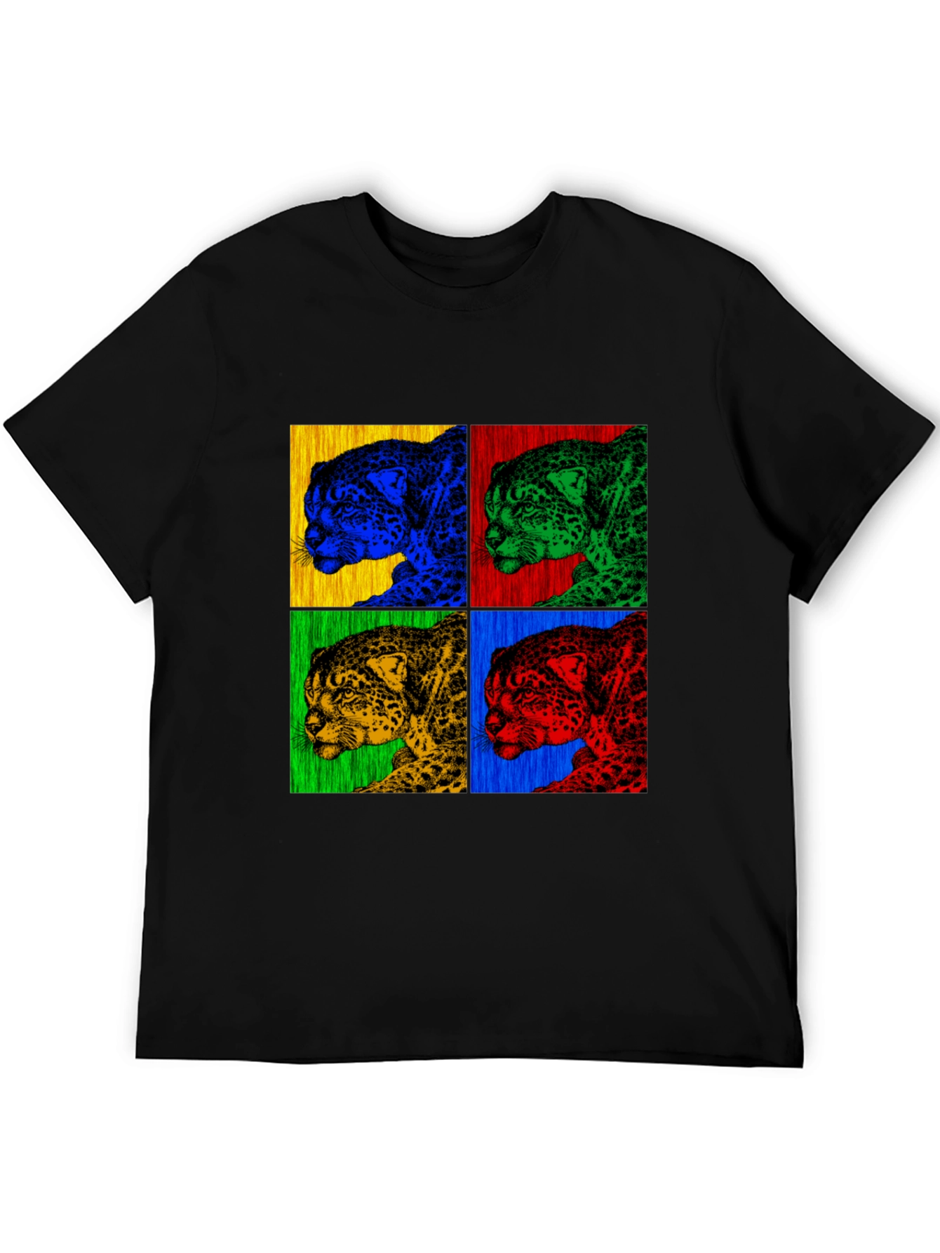 Pop Art Jaguar Print Black T-Shirt