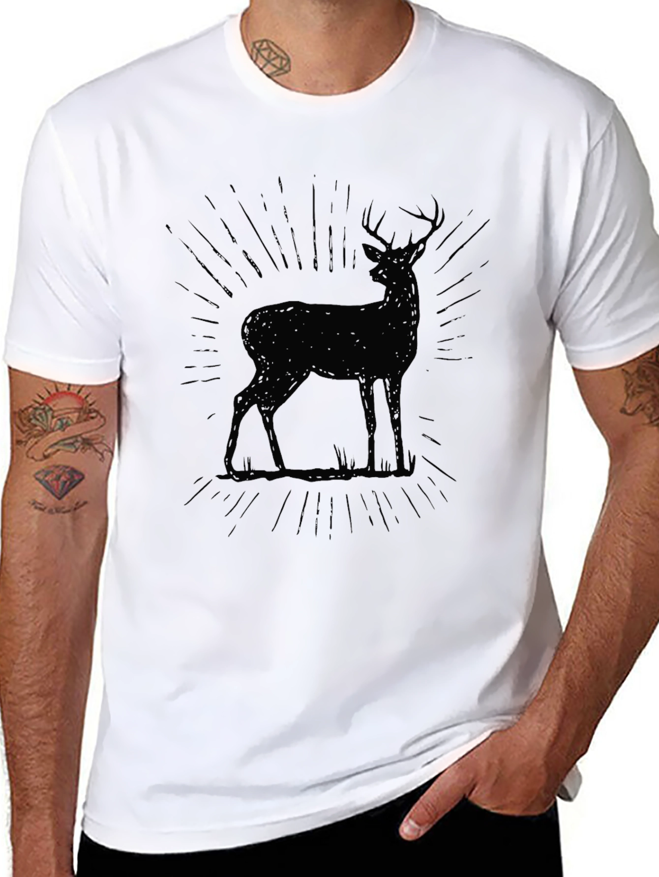 Mens Black Deer Graphic T-Shirt
