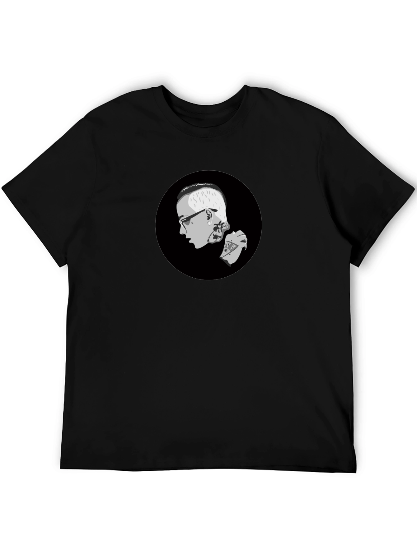 Graphic Print Crew Neck T-Shirt - Black