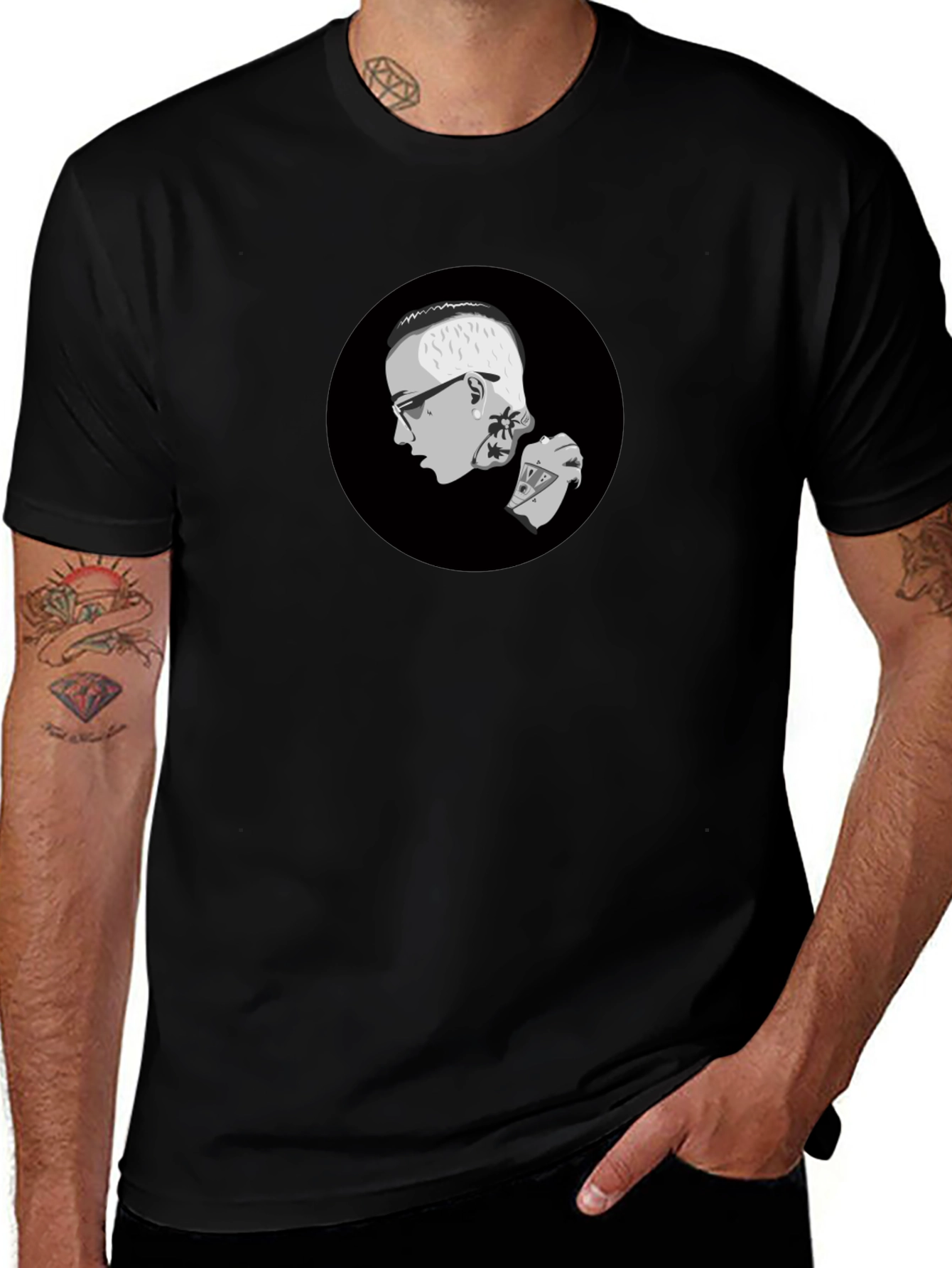 Graphic Print Crew Neck T-Shirt - Black