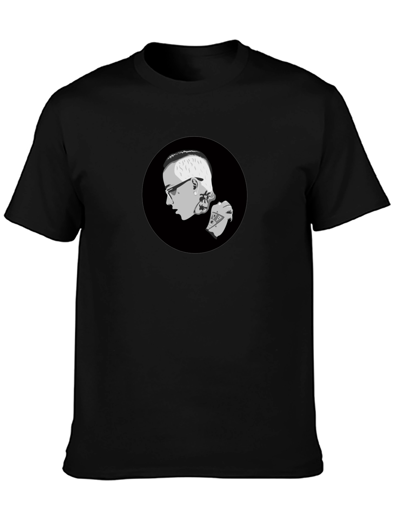 Graphic Print Crew Neck T-Shirt - Black