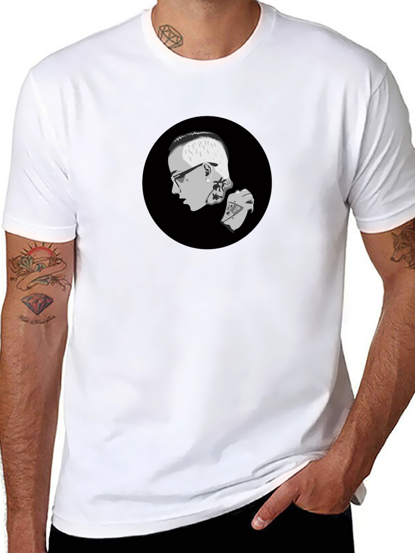 Graphic Print Crew Neck T-Shirt - Black