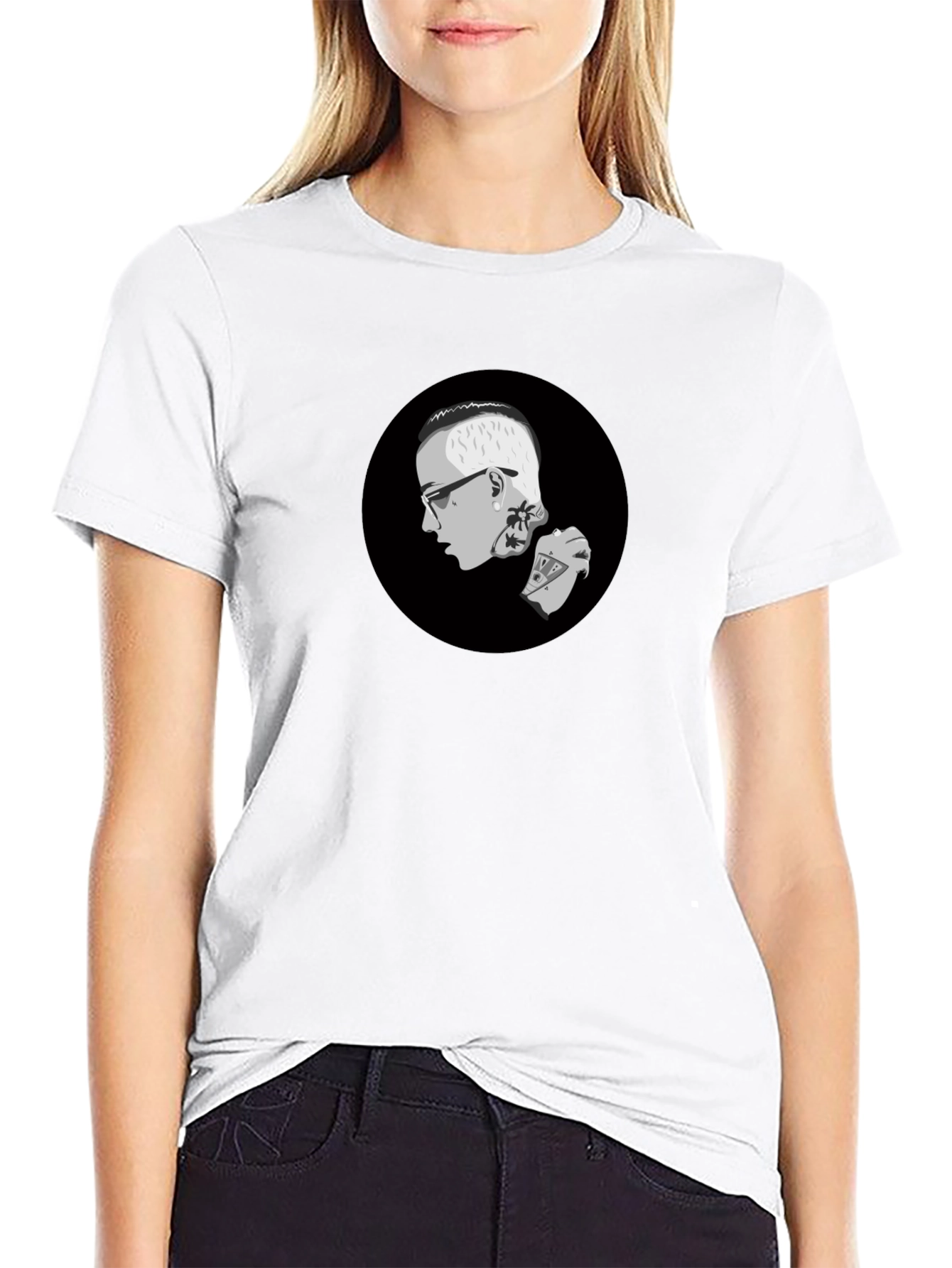 Graphic Print Crew Neck T-Shirt - Black