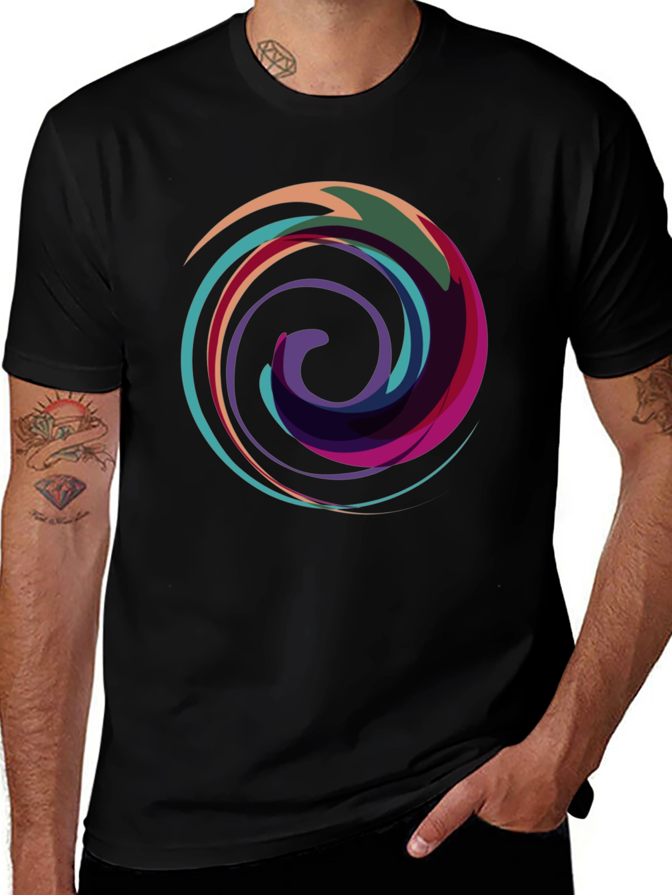 Abstract Swirl Graphic Black T-Shirt