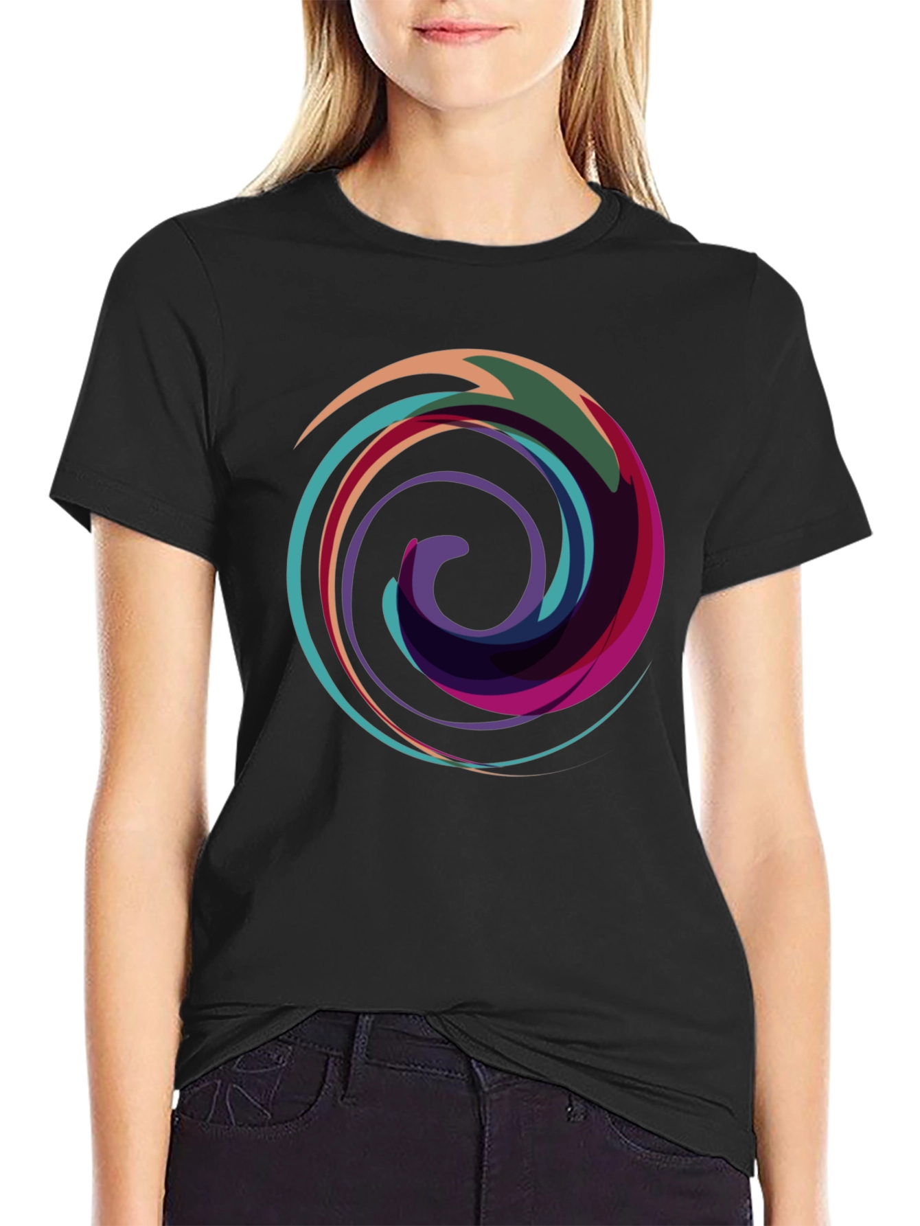 Abstract Swirl Graphic Black T-Shirt