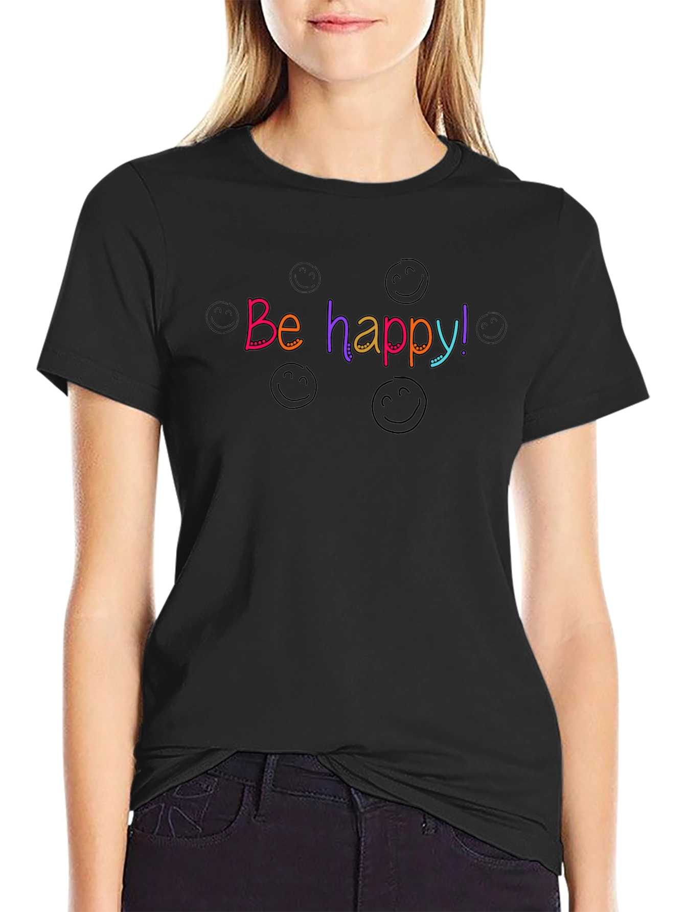 Be Happy! Black Graphic Tee - Comfort Fit