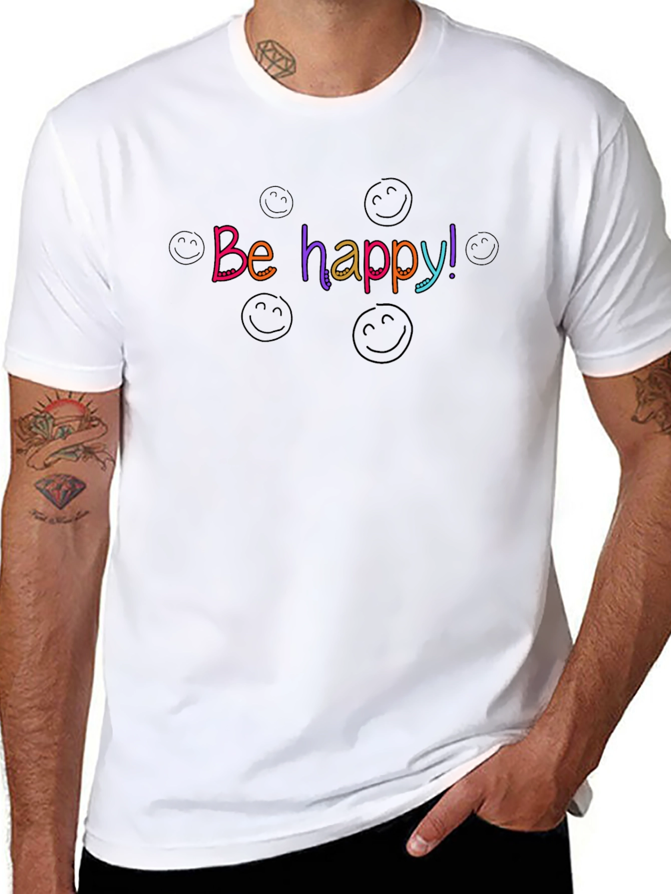 Be Happy! Black Graphic Tee - Comfort Fit