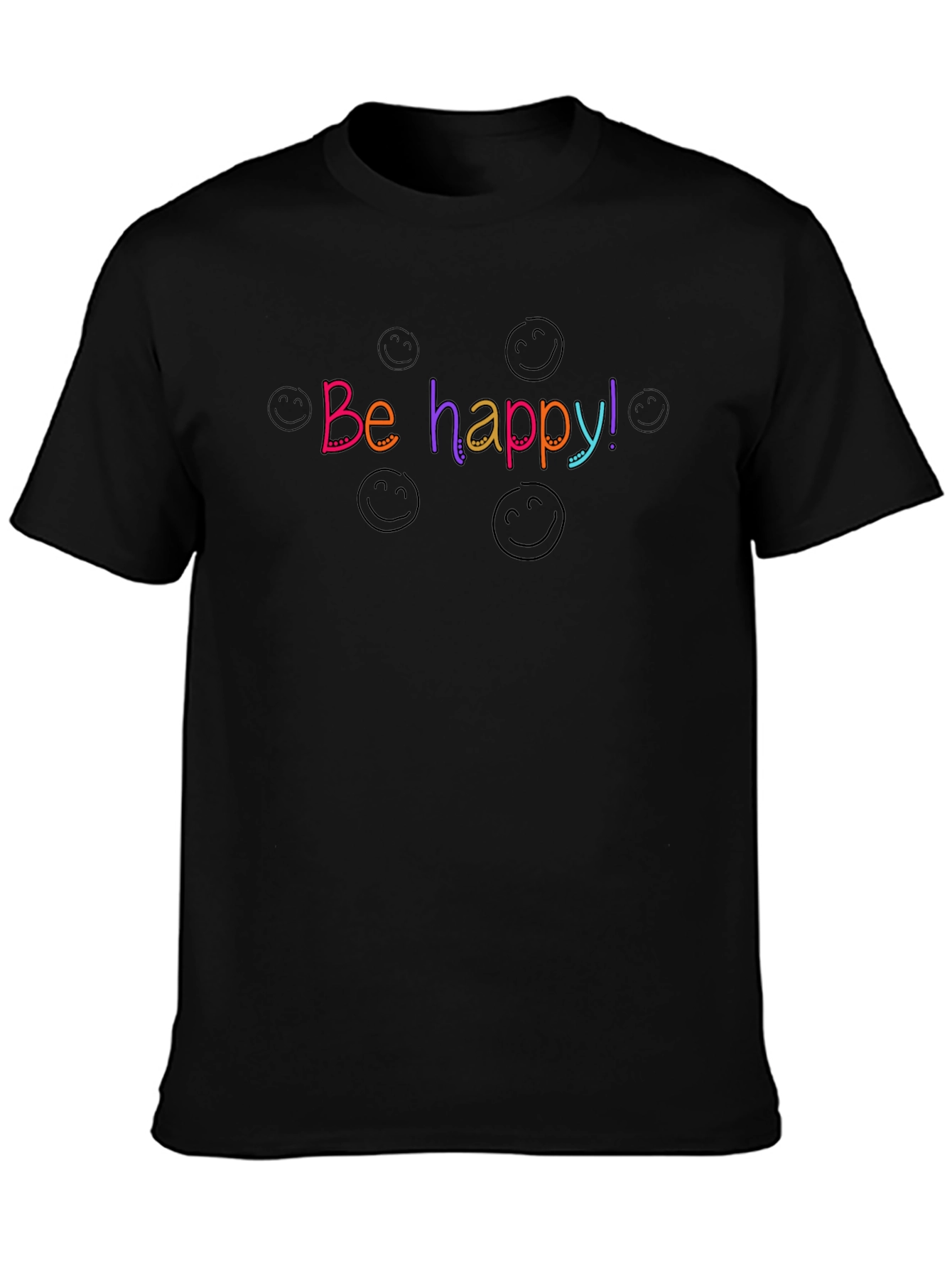 Be Happy! Black Graphic Tee - Comfort Fit