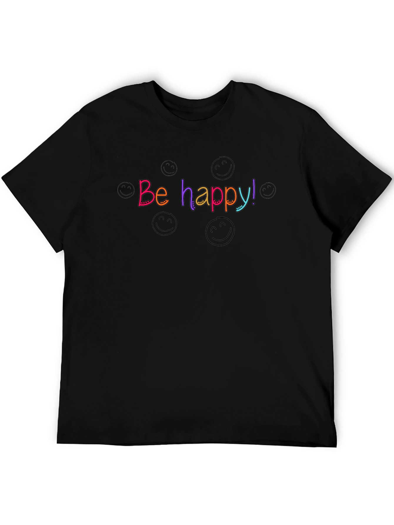 Be Happy! Black Graphic Tee - Comfort Fit