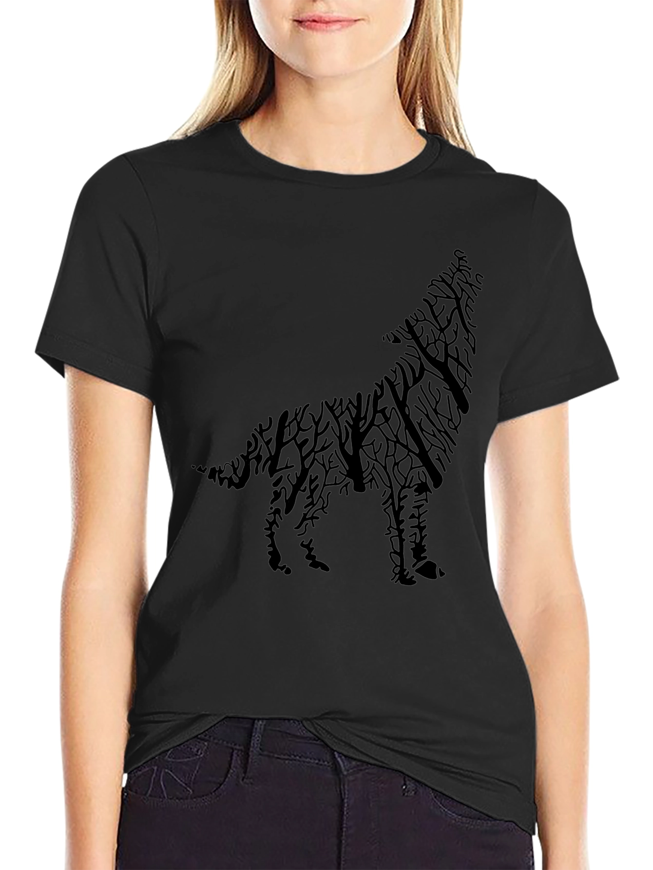 Wolf Tree Silhouette Graphic Tee - Mens Black T-Shirt