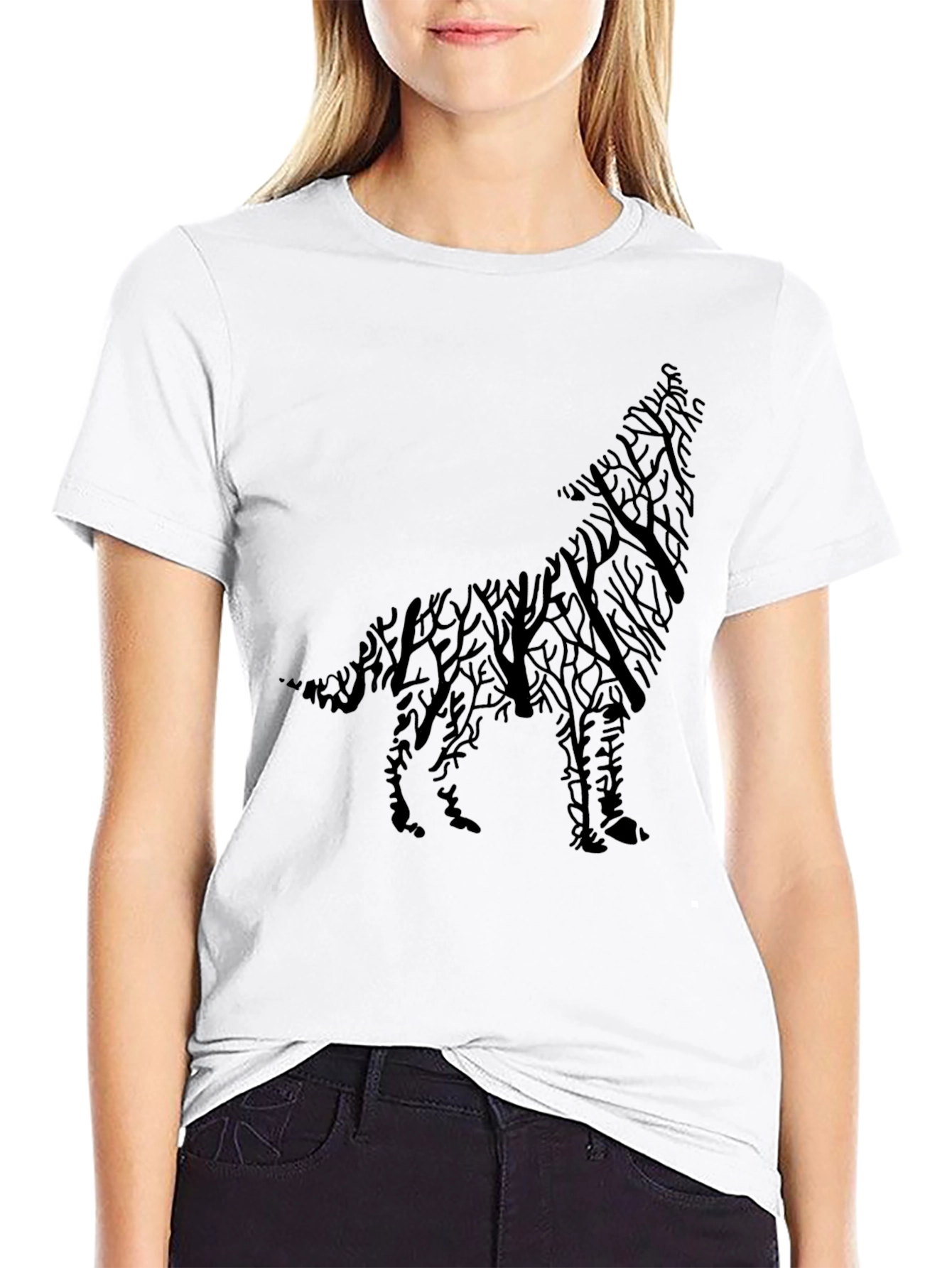 Wolf Tree Silhouette Graphic Tee - Mens Black T-Shirt