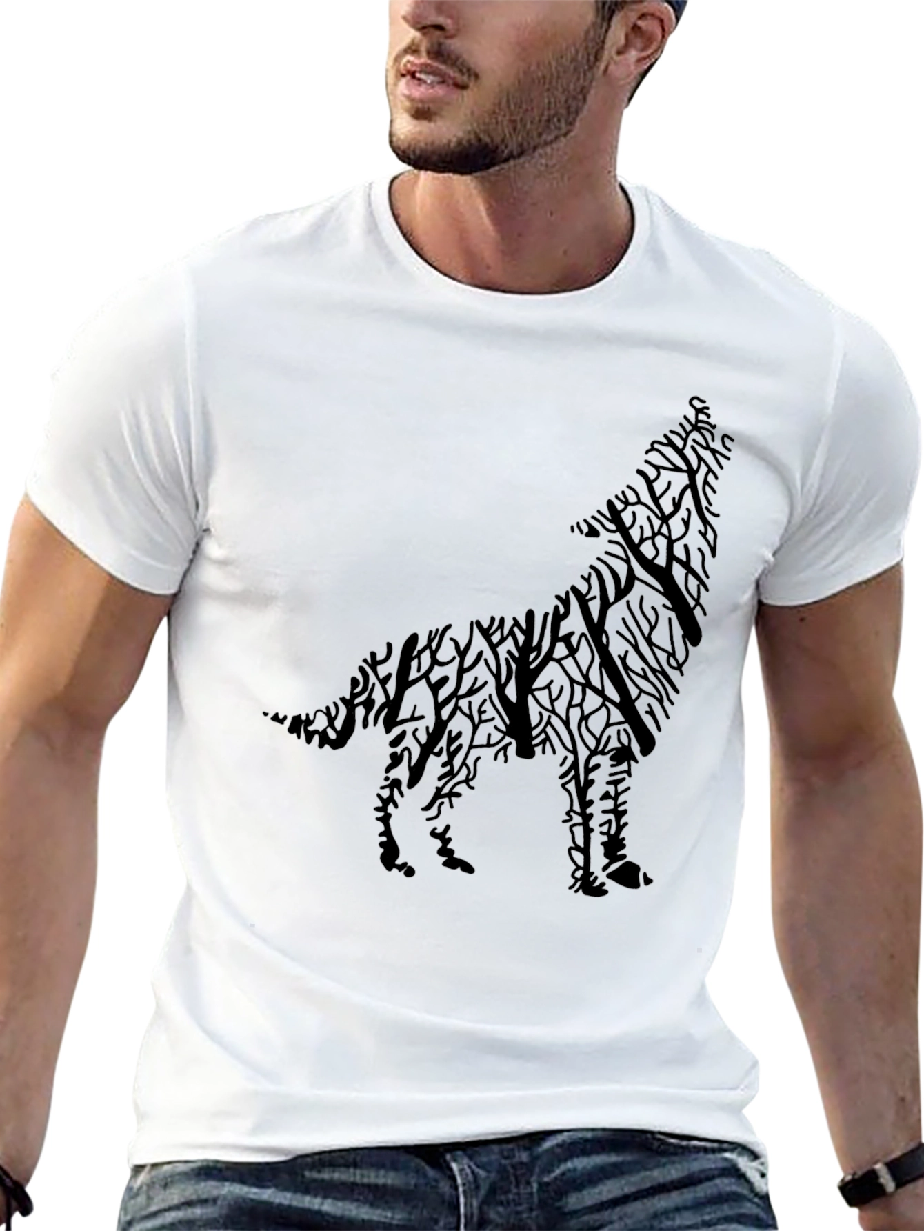 Wolf Tree Silhouette Graphic Tee - Mens Black T-Shirt