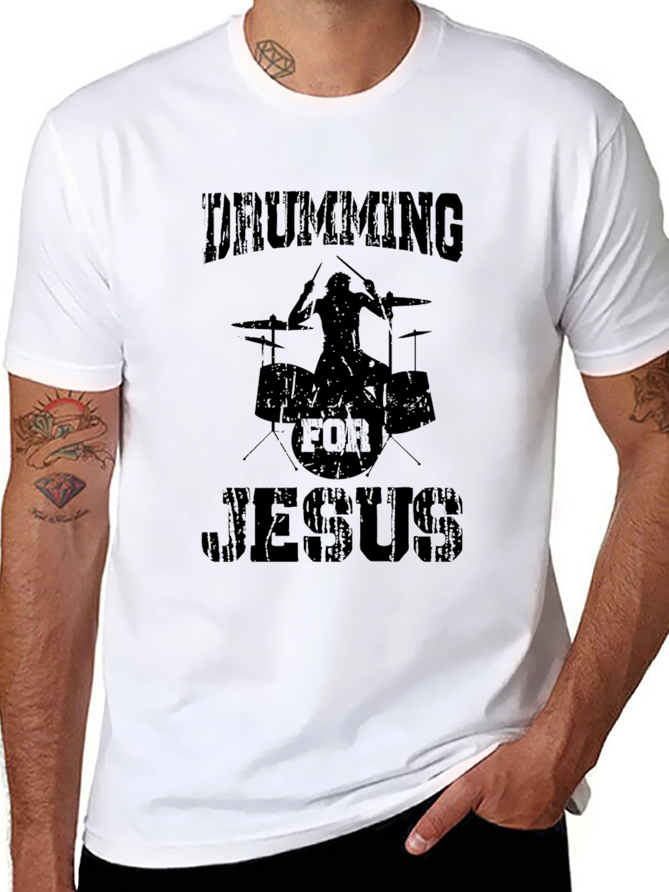 Drumming For Jesus Black Graphic T-Shirt